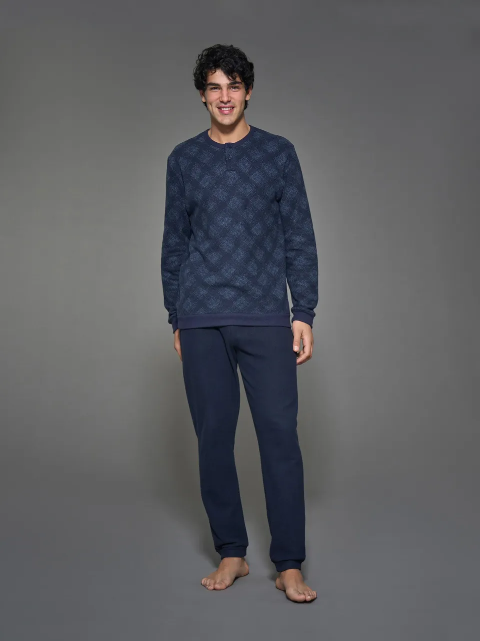 Ragno Cotton Eco Pile Pigiama Serafino Tartan Delavé caldo