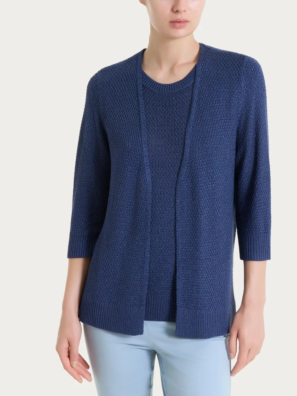 Ragno Lurex Rice Stitch Cardigan Aperto Oceana luminoso