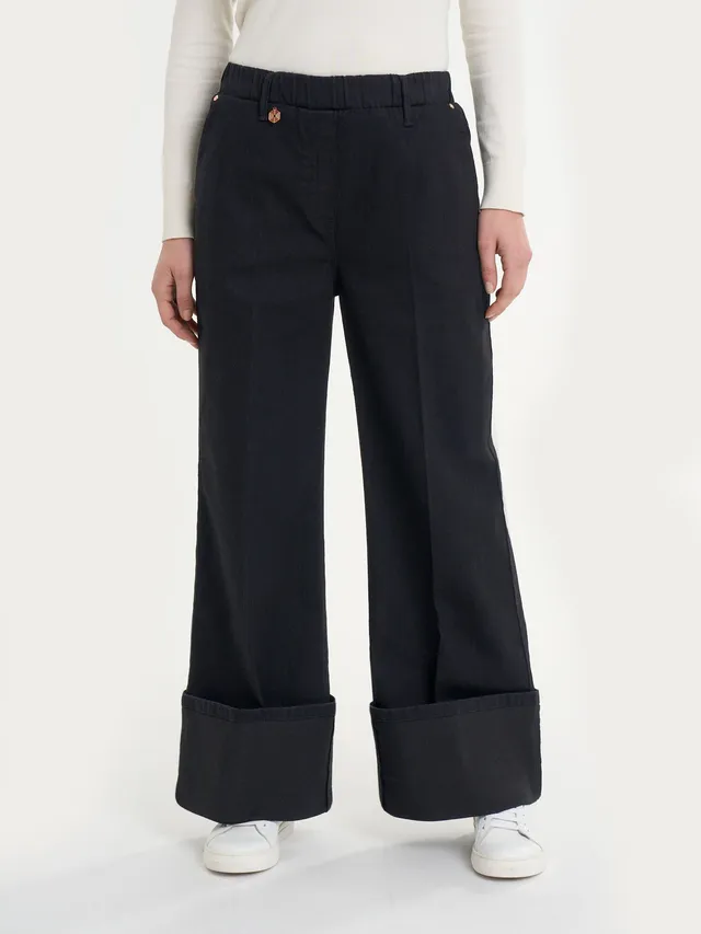 Ragno 4 Seasons Denim Jeans a Palazzo nero wide leg