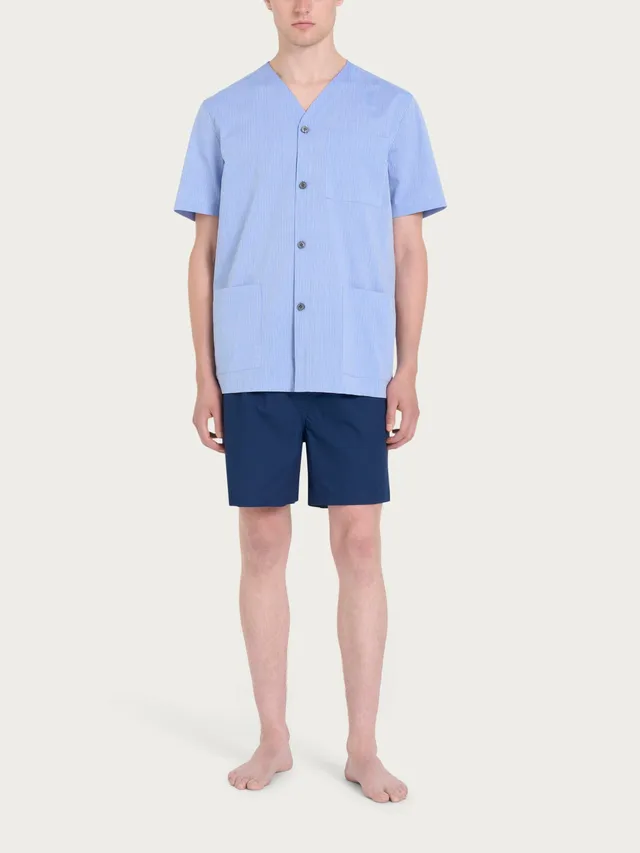 Ragno Classic pigiama corto aperto blu righe cotone