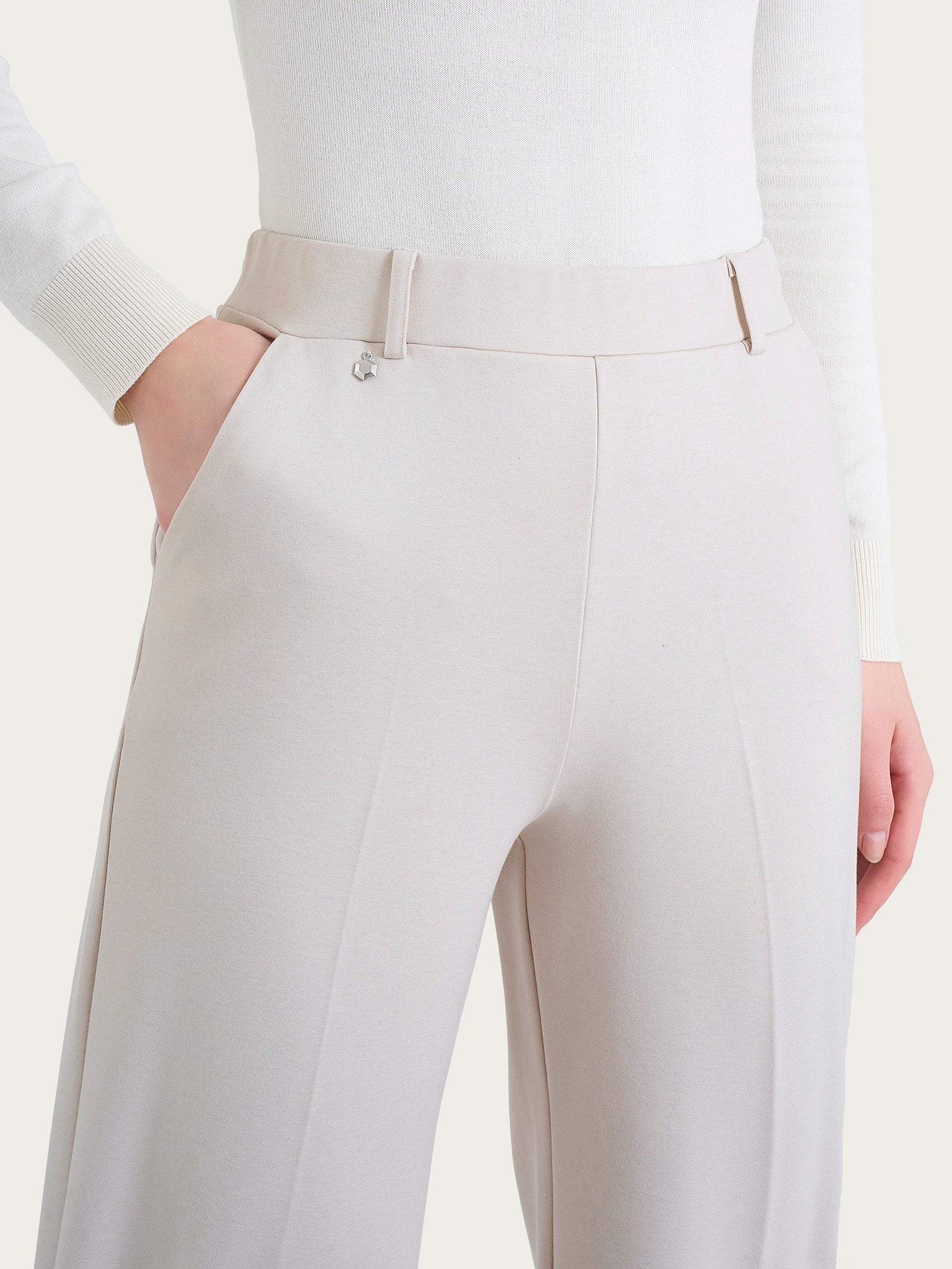 Ragno Cashmere Compact pantalone palazzo Champignon con tasche