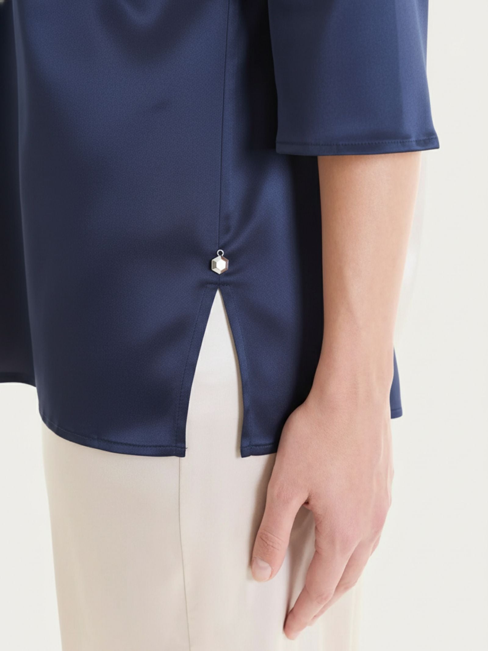 Ragno Stretch Satin blusa manica 3/4 bleu luminosa