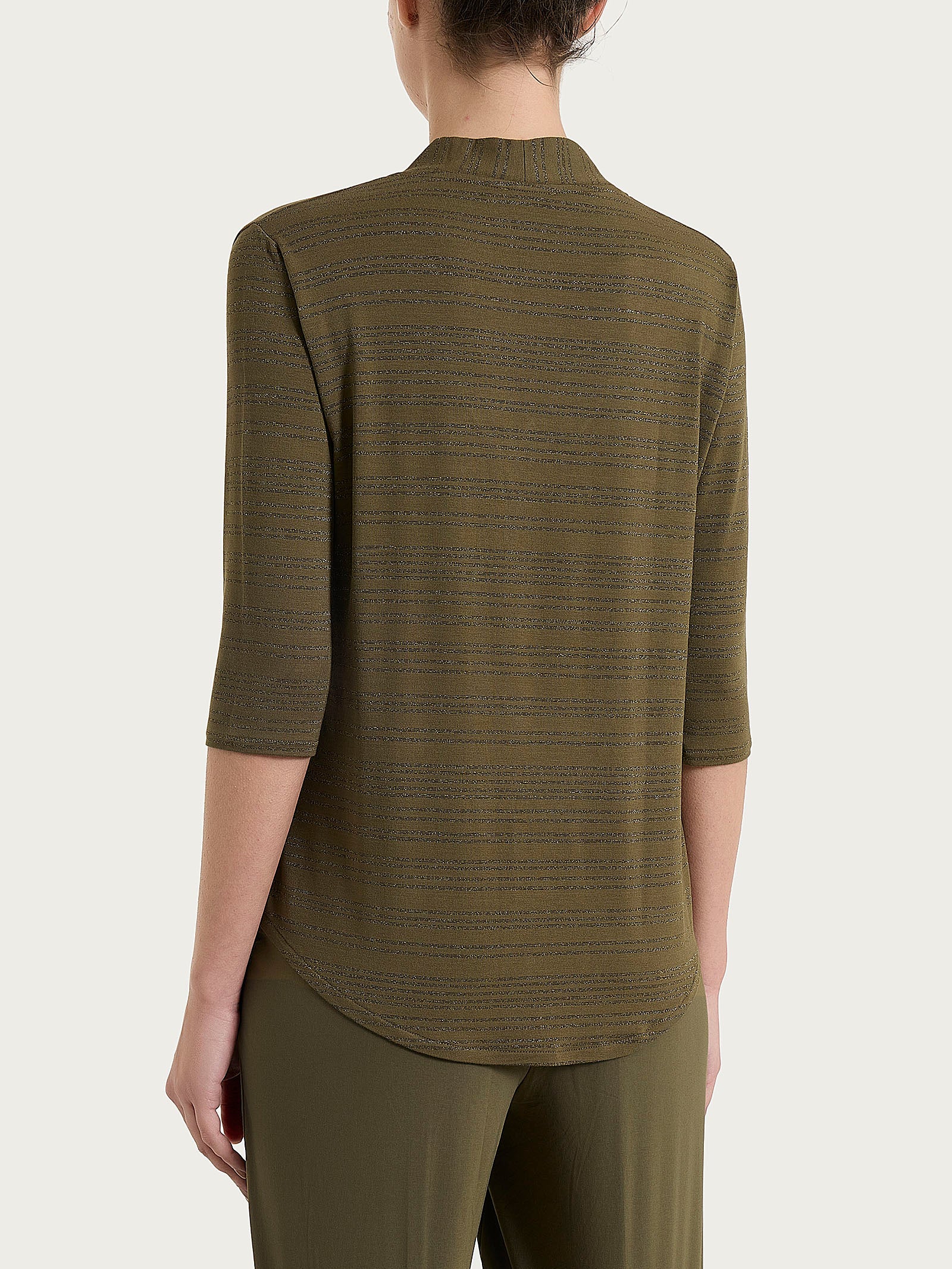 Ragno Viscosa Summer maglietta scollo a V righe Dark Olive soft