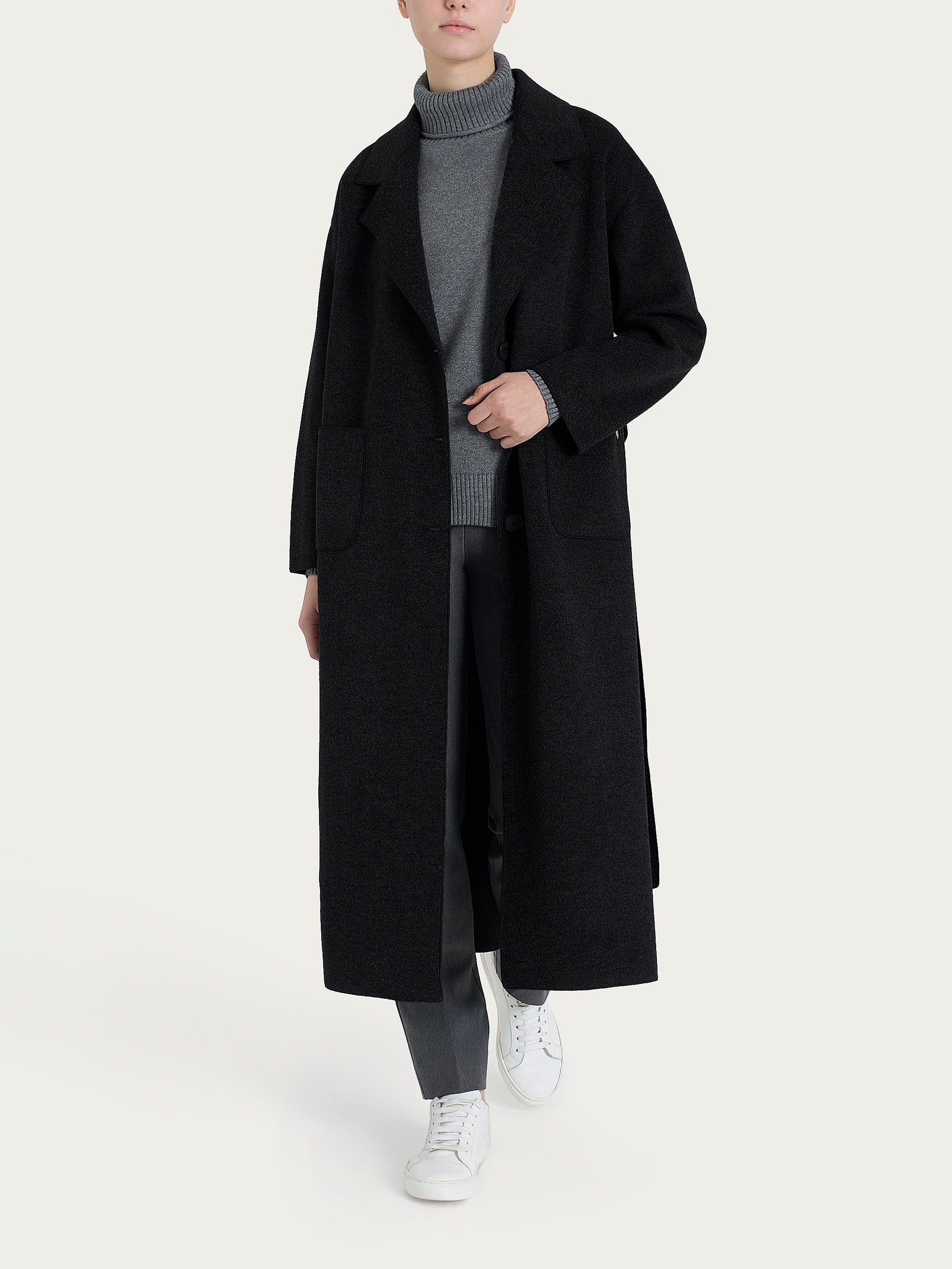Ragno Vegan Wool Cappotto Lungo Bottoni Nero