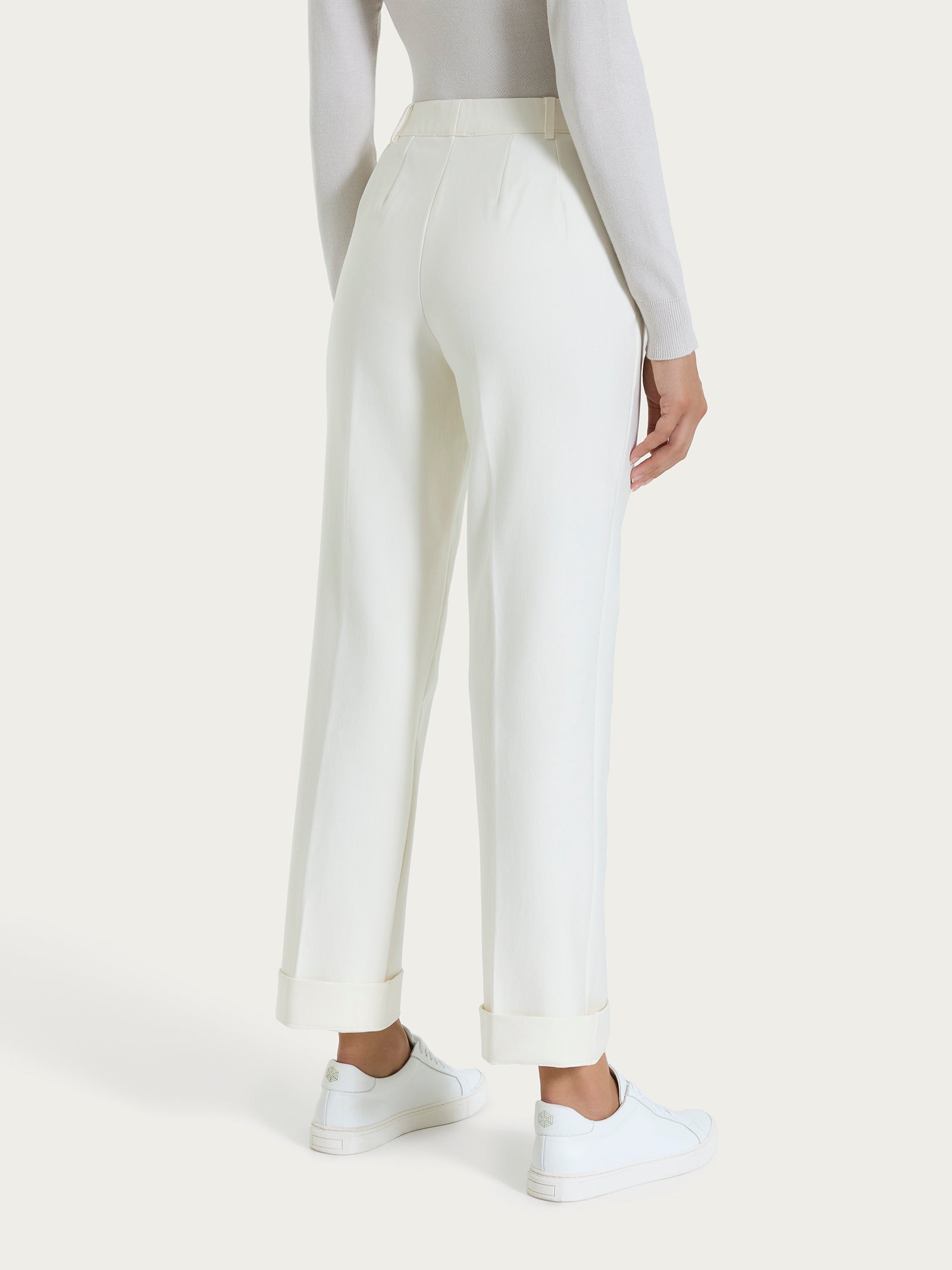 Ragno Compact Pantalone Ampio Avorio Wide Leg con Tasche
