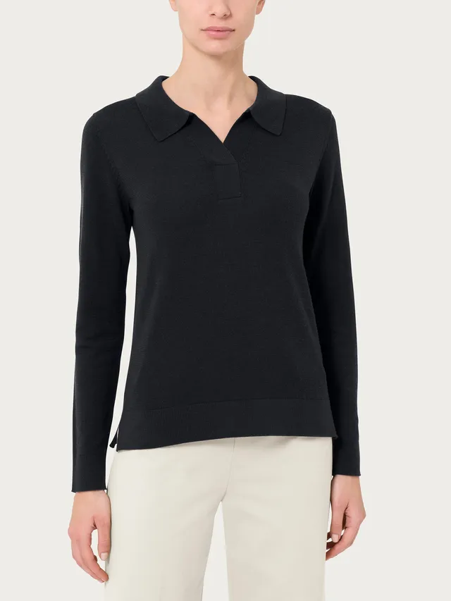 Ragno Merino Soft Polo Lunga Nero Lana Merino