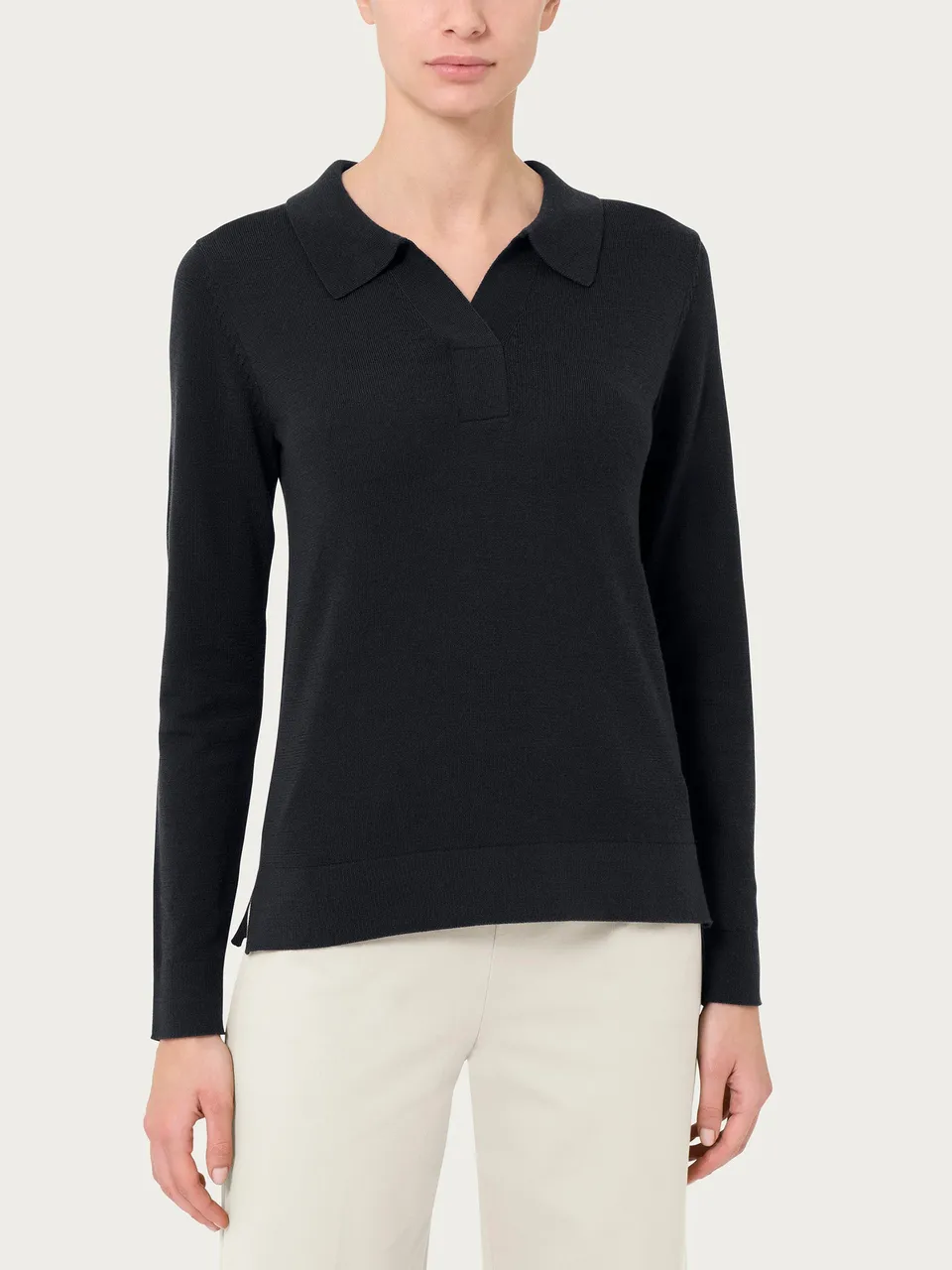 Ragno Merino Soft Polo Lunga Nero Lana Merino