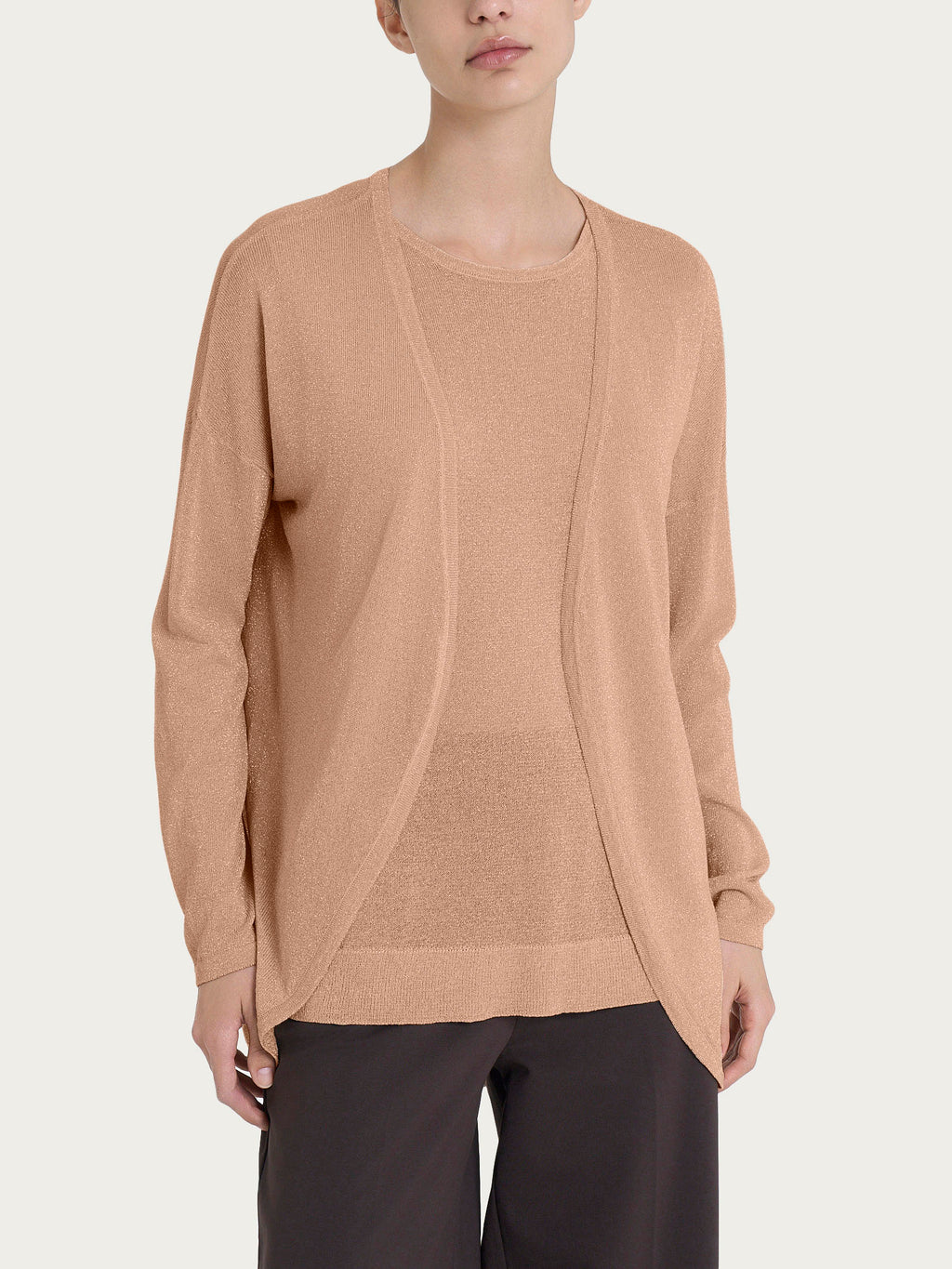 Ragno Lurex Crêpe cardigan aperto Warm Taupe