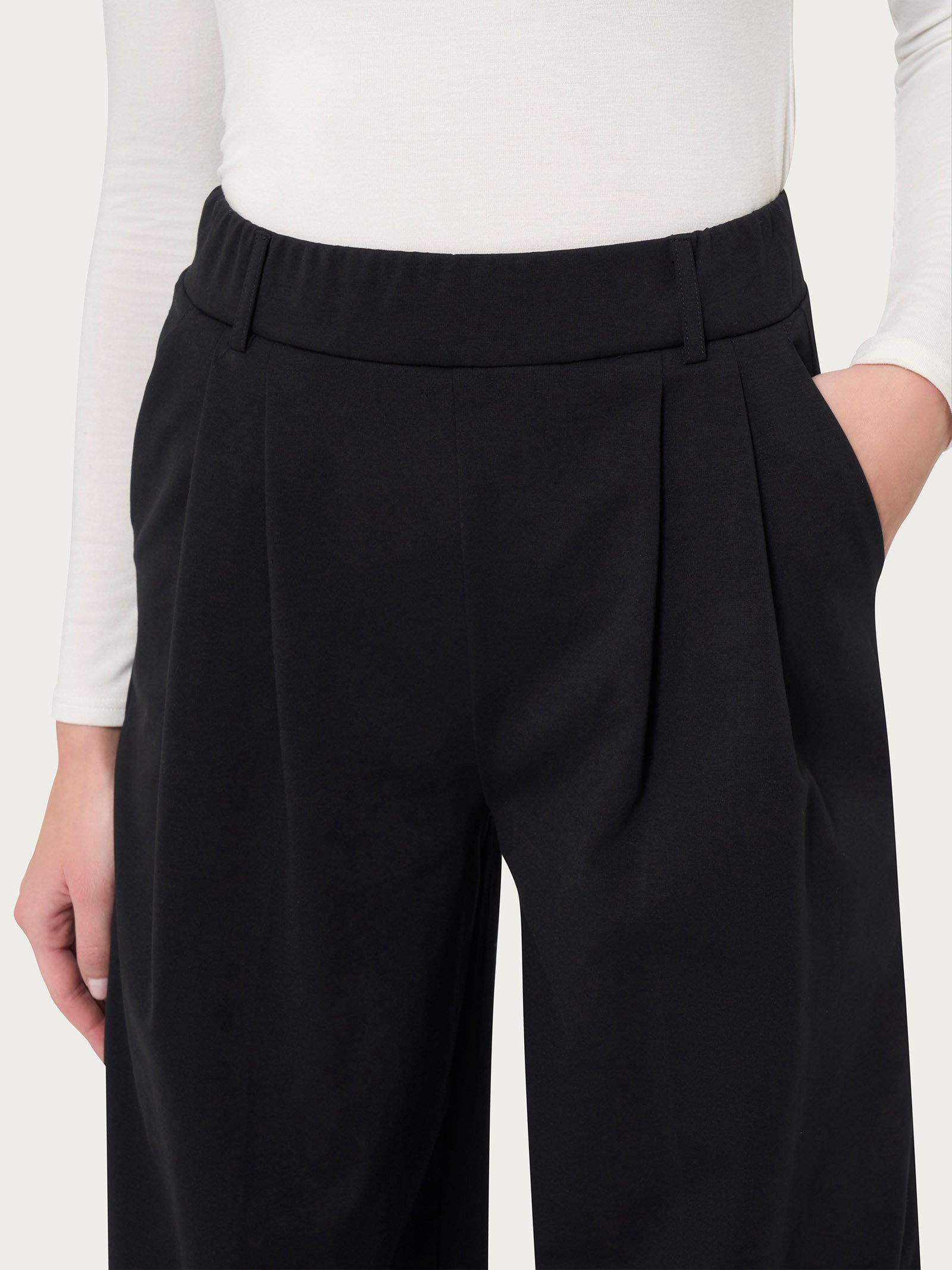 Ragno Compact Light Pantalone Palazzo Nero con Pinces largo