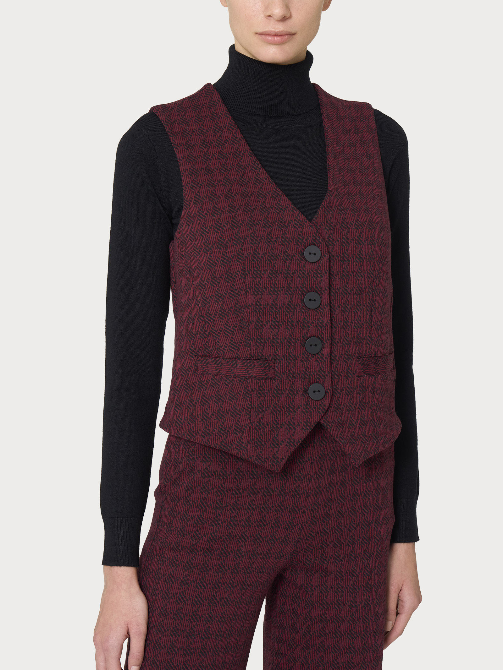 Ragno Comfort Gilet 4 bottoni donna rosso jacquard pied de poule