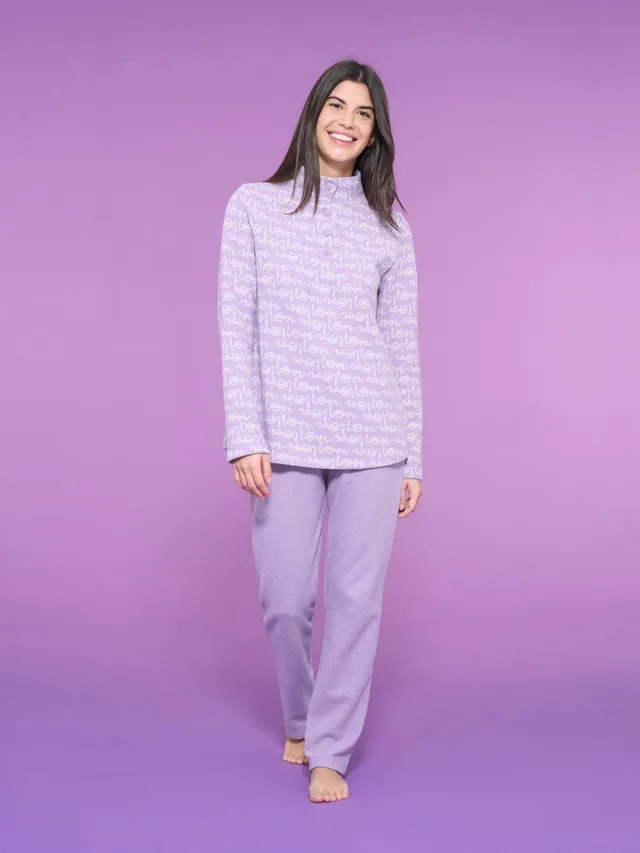 Ragno Cotton Eco Pile Pigiama serafino Love collo alto lilla