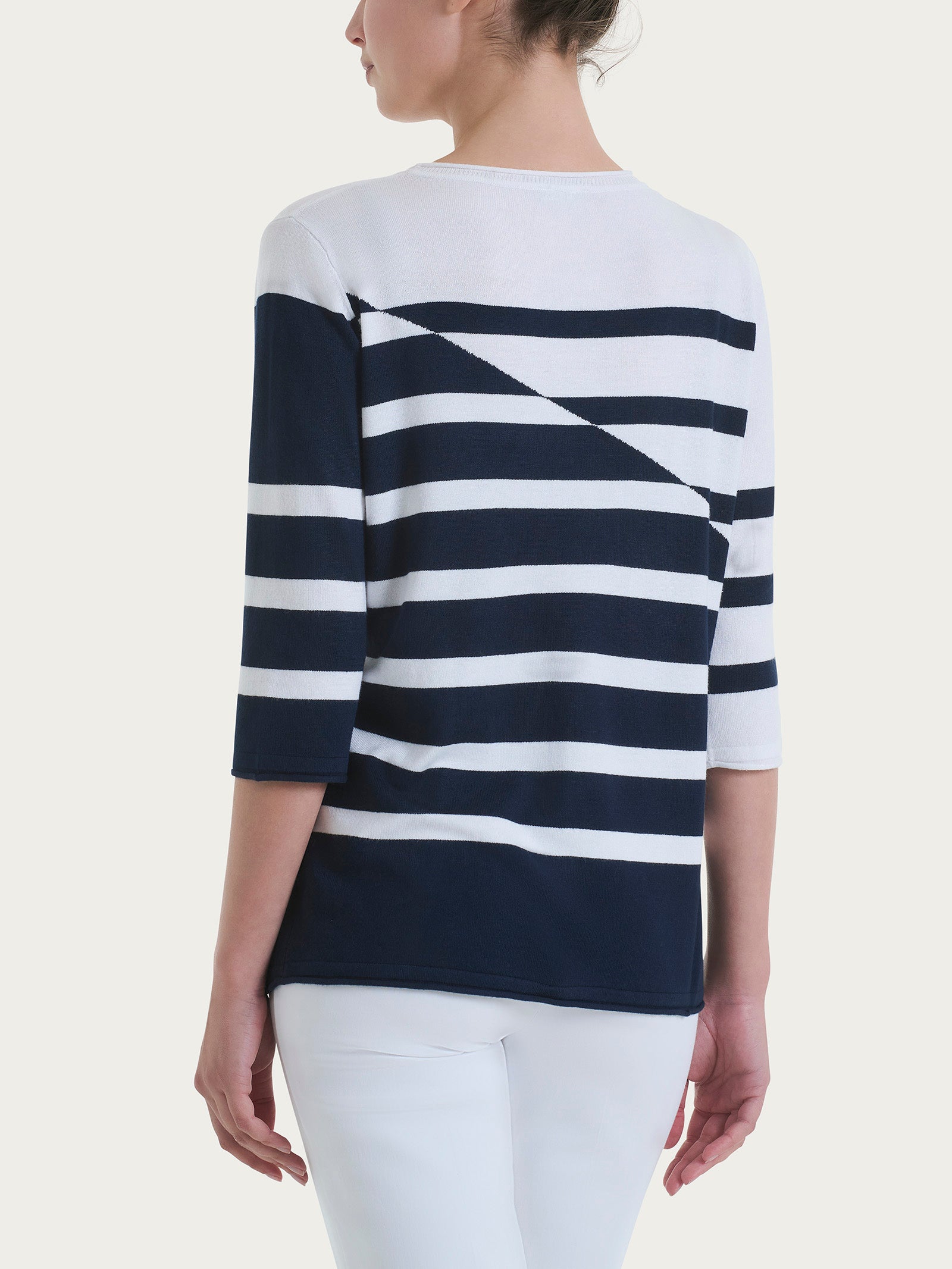 Ragno Summertime Maglia Girocollo Righe Manica 3/4 Bianco