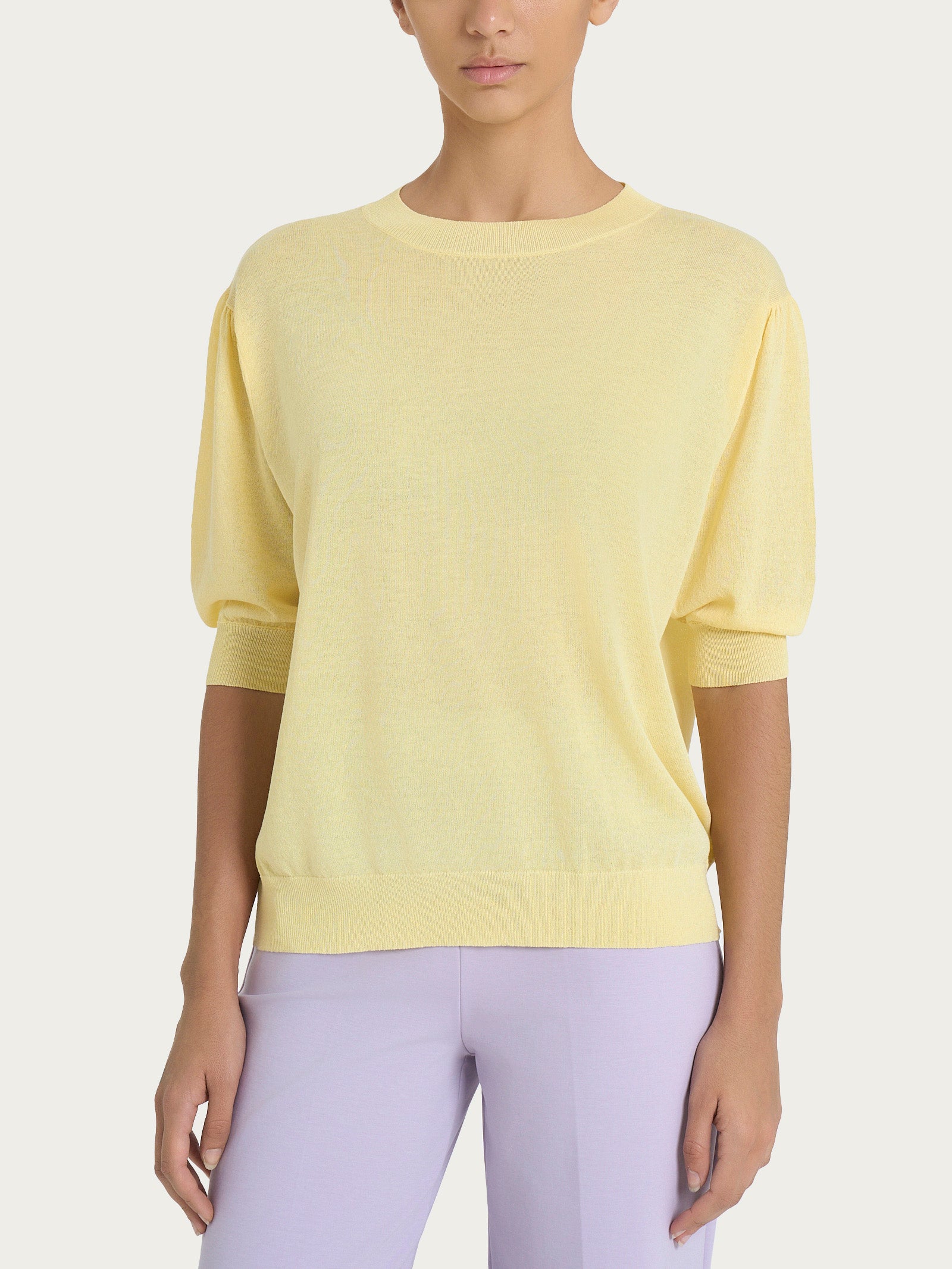 Ragno Maglia Girocollo Manica Palloncino Crêpe Pale Banana