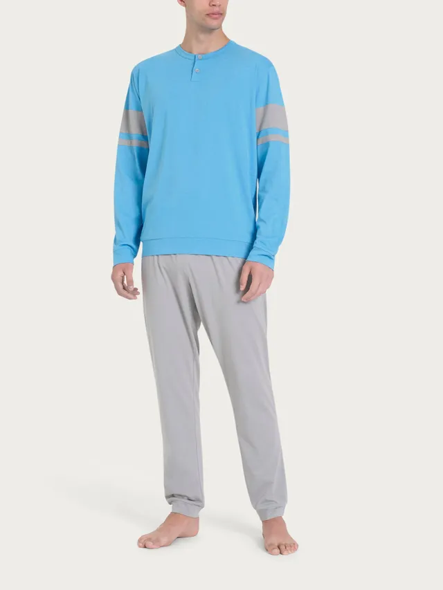 Ragno Jersey di Cotone pigiama serafino Azure Blue in cotone