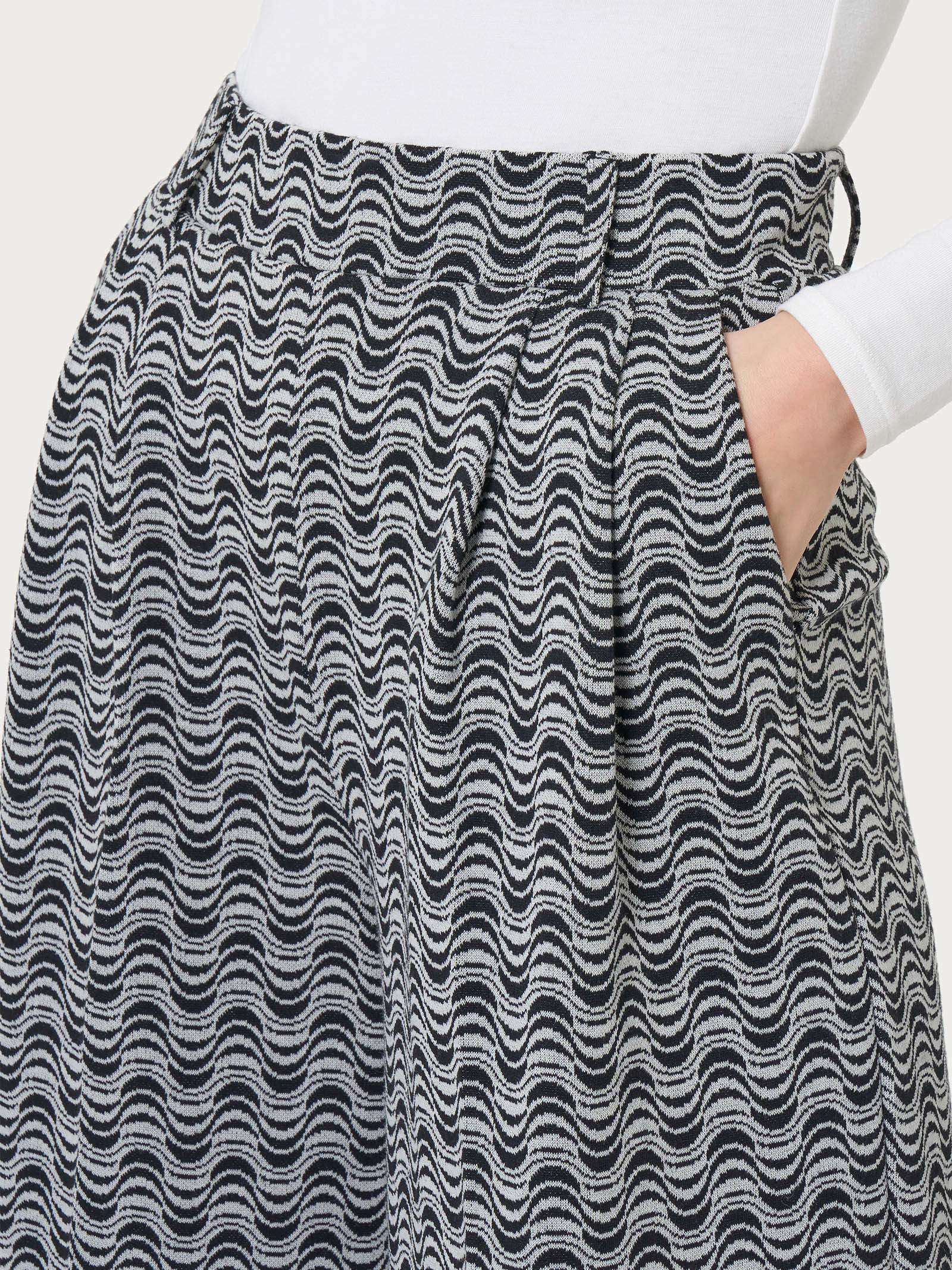 Ragno Eco Jacquard Wide Leg pantalone palazzo nero a onde