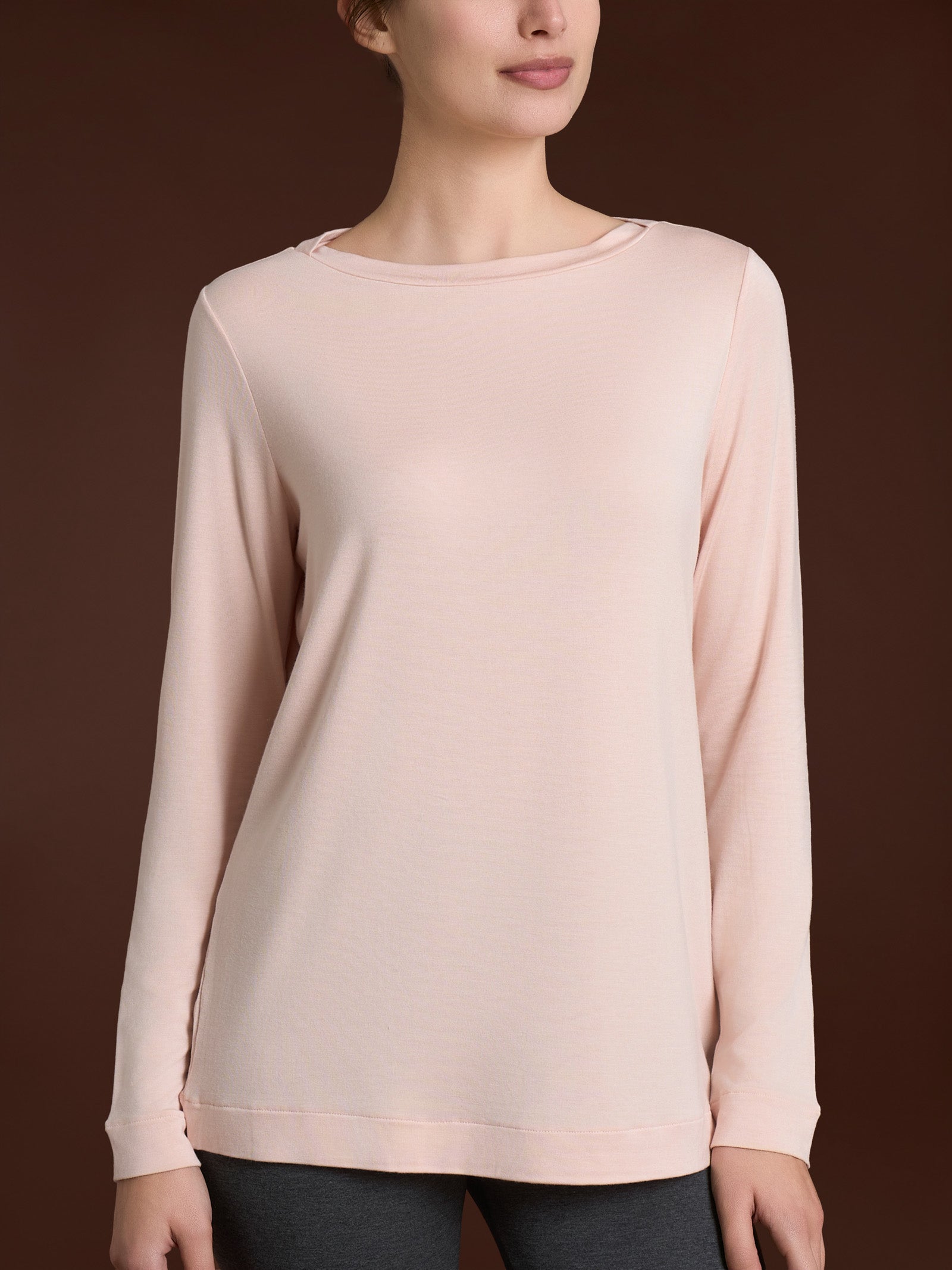 Ragno Eco Viscosa Maglietta Collo Barchetta Cameo Rose Manica Lunga
