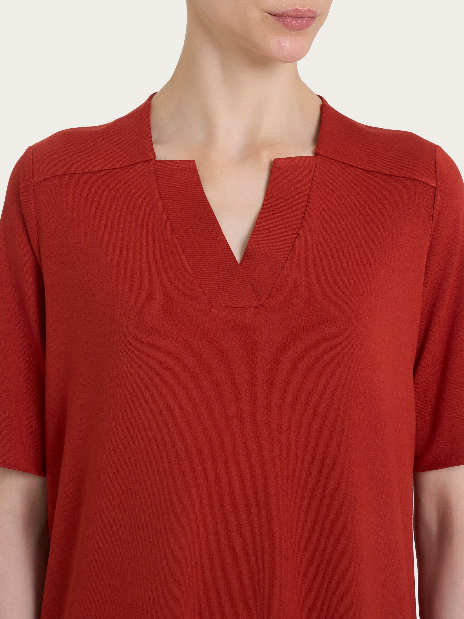 Ragno Maglietta Scollo a V Viscosa Crepe Red Ochre