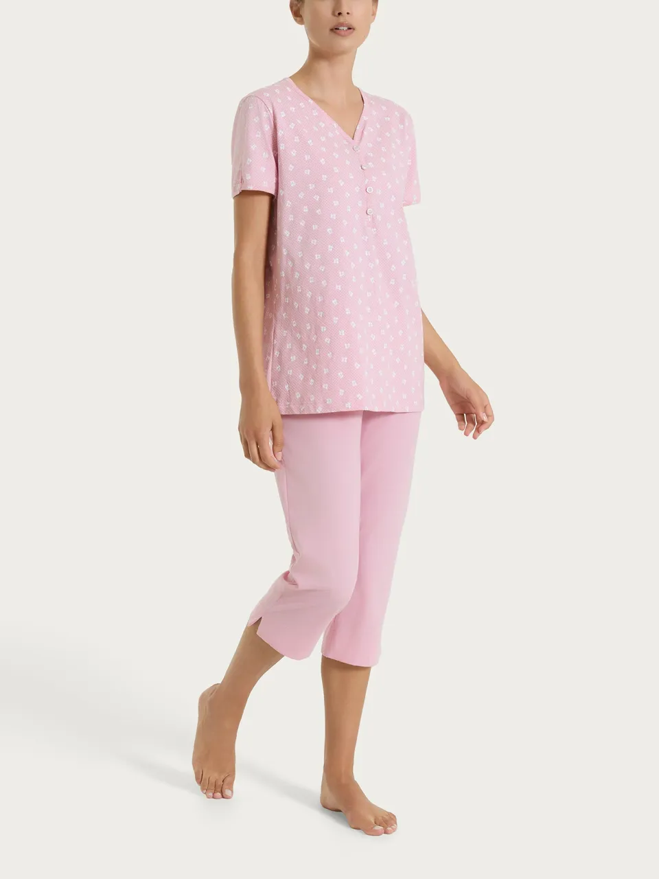 Ragno Pigiama Pinocchietto Donna Cameo Pink Jersey Cotone Serafino