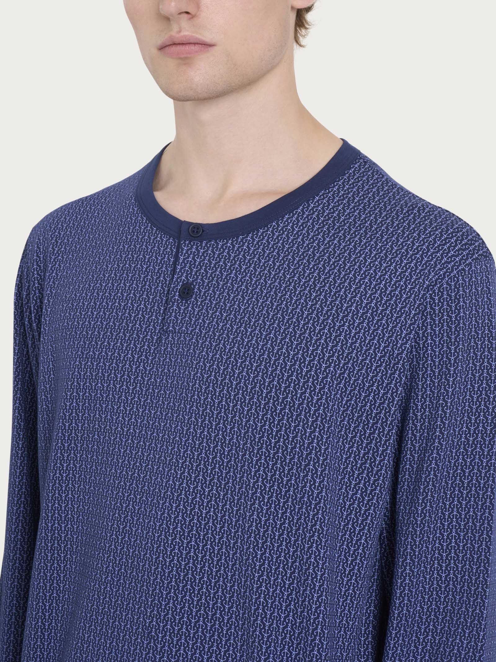 Ragno pigiama lungo serafino cotone ancore blu
