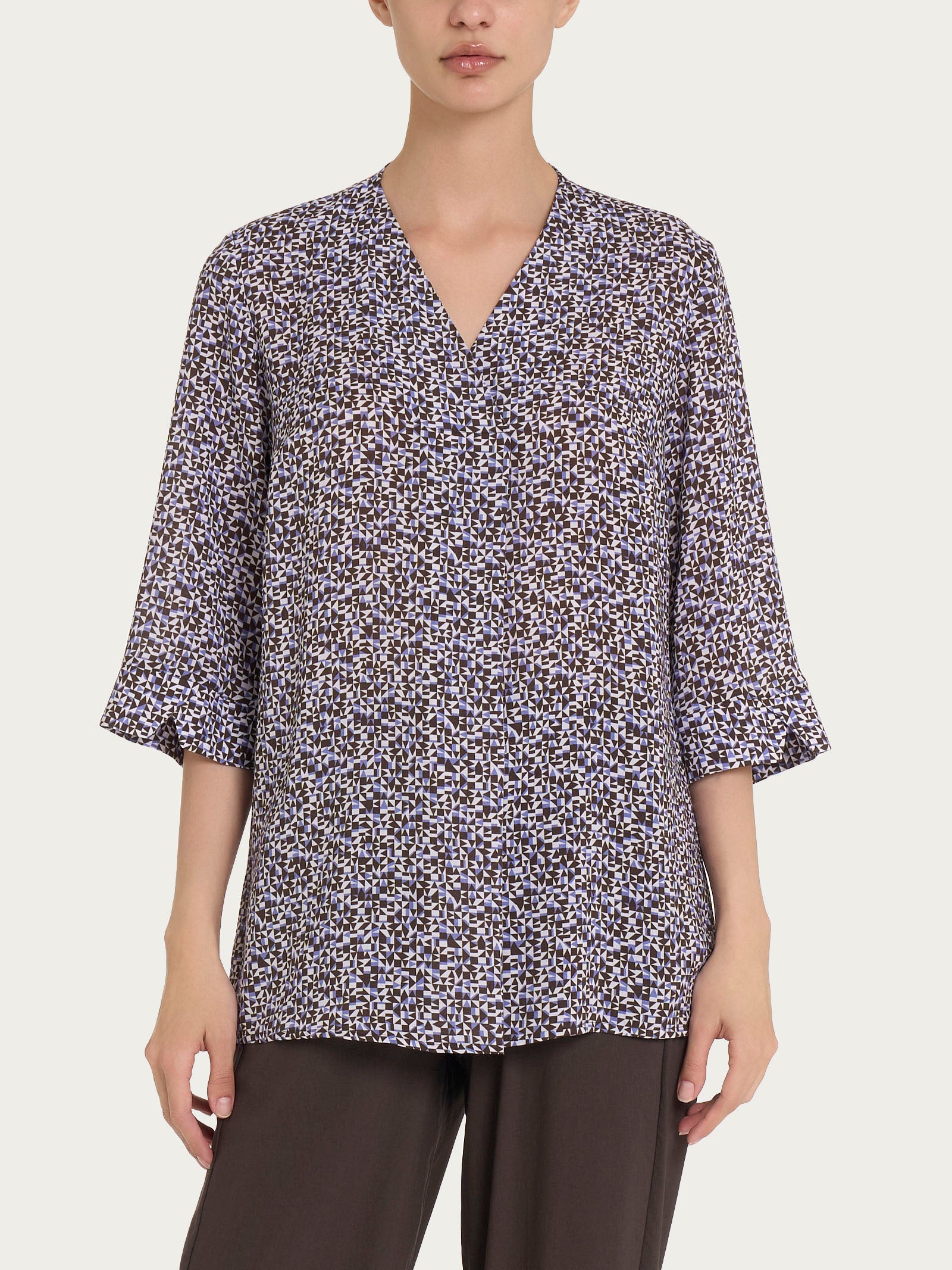 Ragno EcoSeta blusa geometrica manica 3/4 thistle