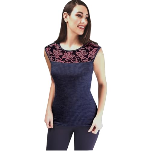 Lady C Plisse Tulle Lavorato canotta lana microfibra nera aderente