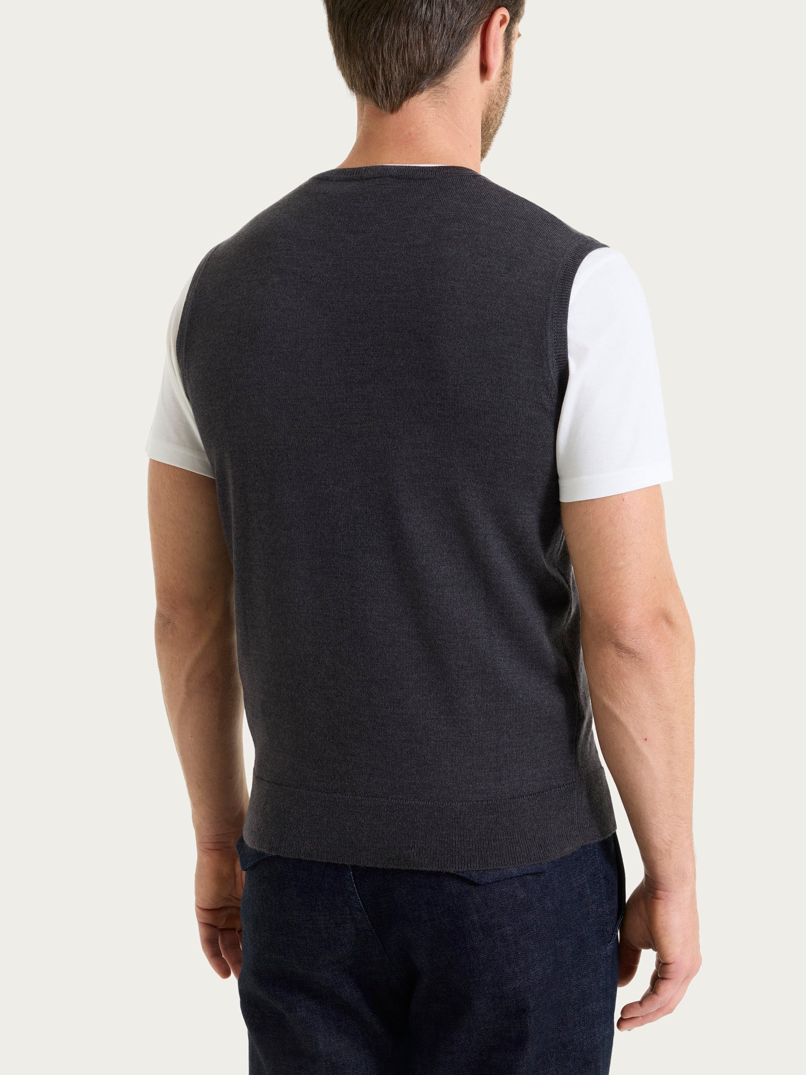 Ragno Merino Soft Gilet Scollo V Lana Oscuro Mel.