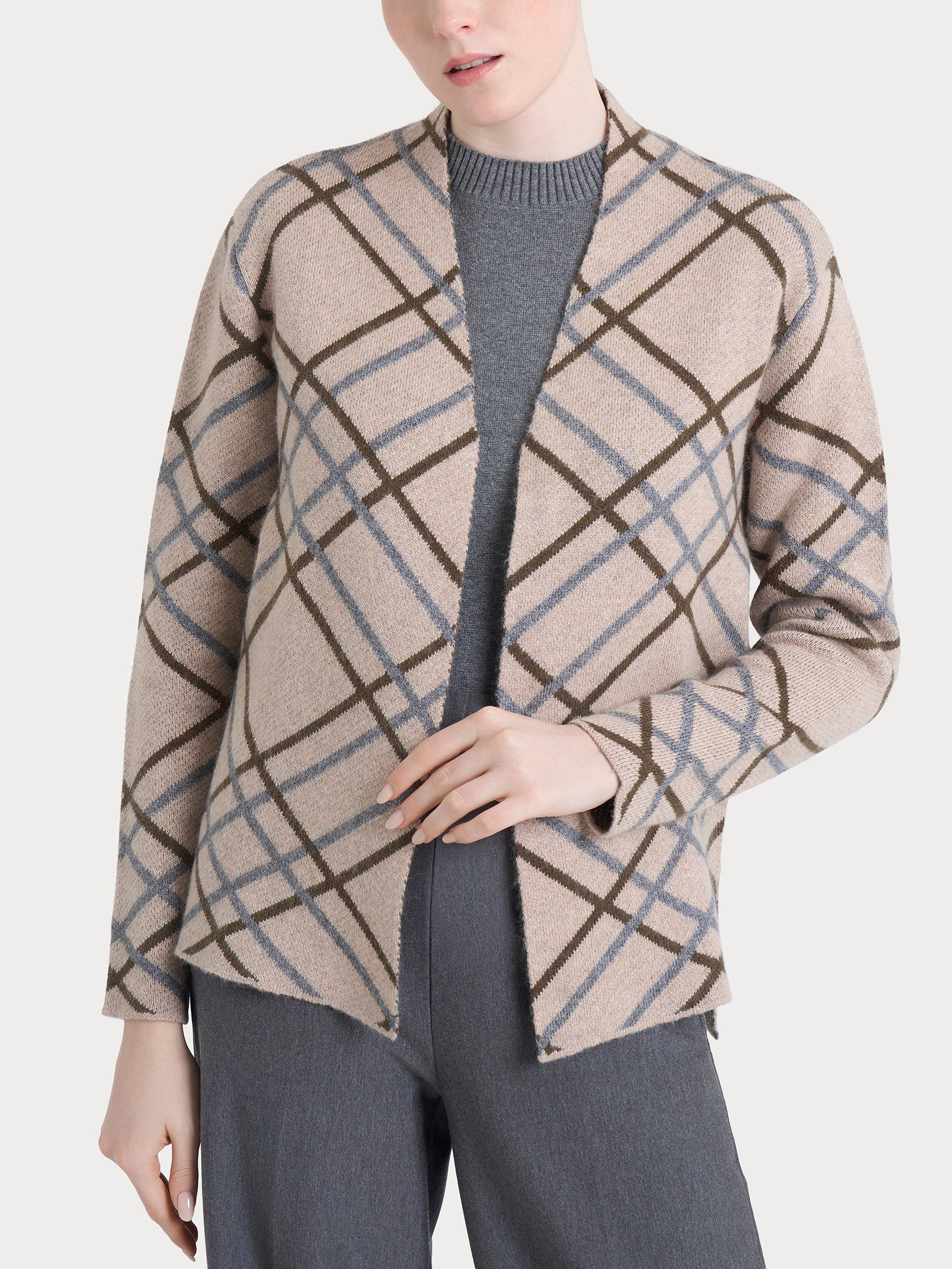 Ragno Natural Soft Cardigan Aperto Check Zenzero