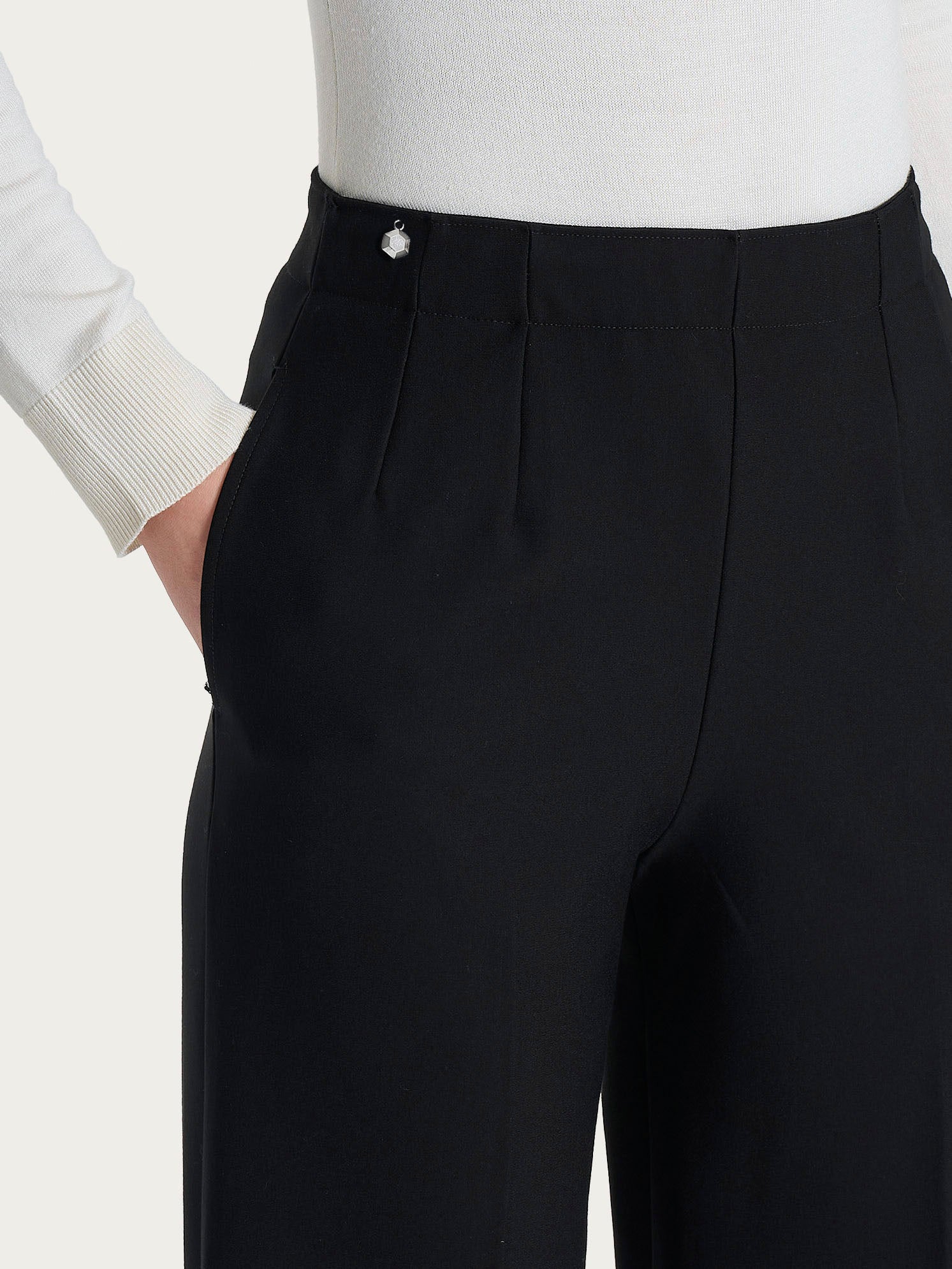 Ragno Compact pantalone ampio Nero tasche gamba larga