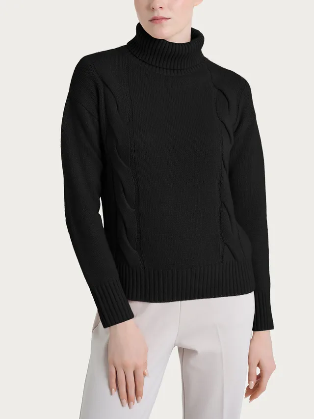 Ragno Natural Soft dolcevita nero trecce maglia