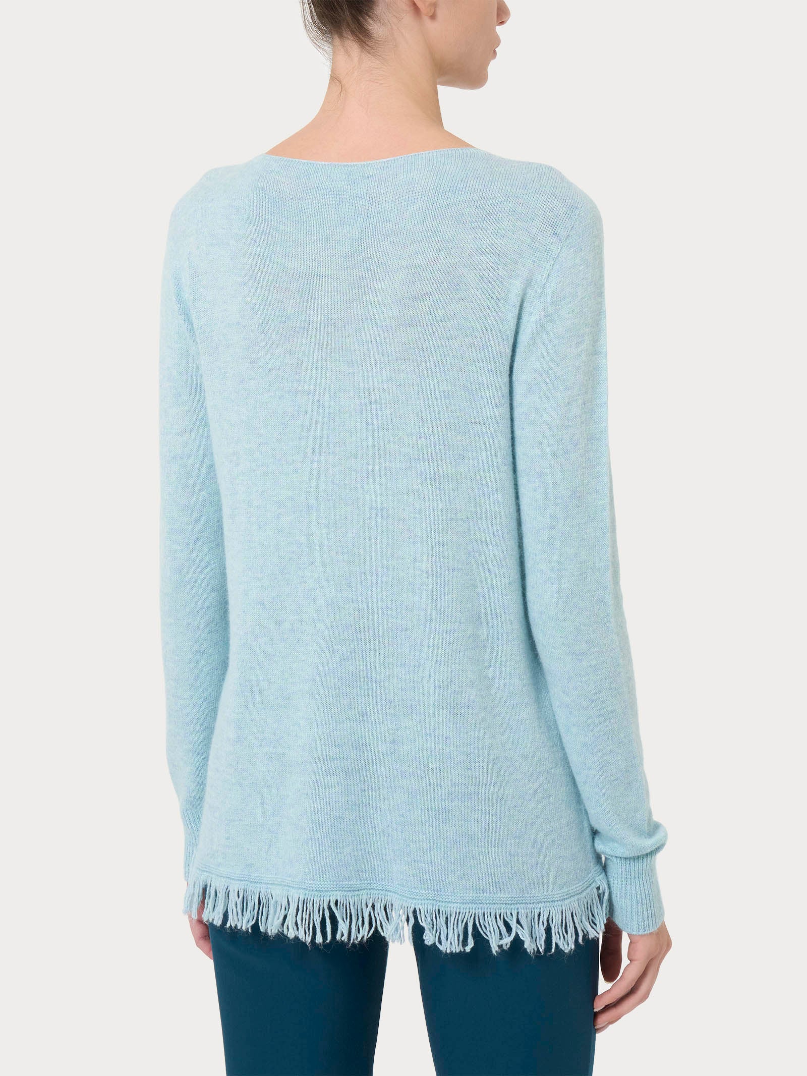 Ragno Merino Soft Maglia Girocollo Frange Nile Blue angora