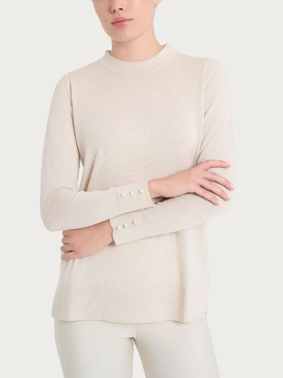 Ragno Merino Soft Girocollo Perline Champignon