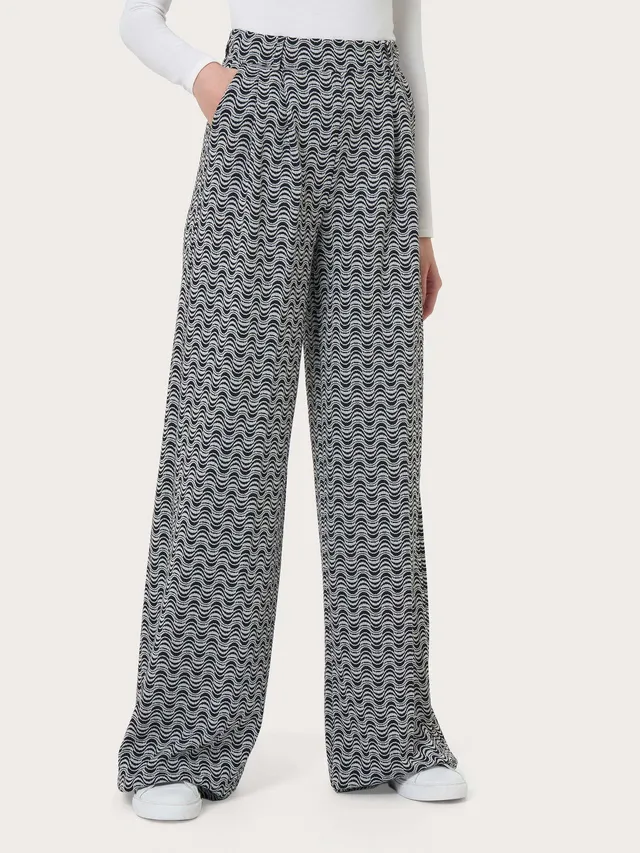 Ragno Eco Jacquard Wide Leg pantalone palazzo nero a onde