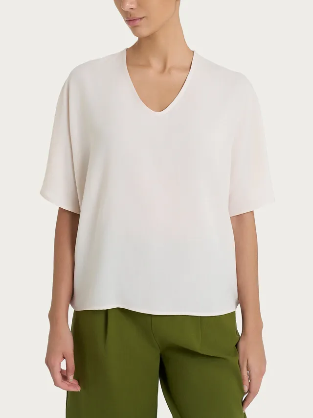 Ragno EcoSeta Blusa Scollo V Champignon Manica Gomito