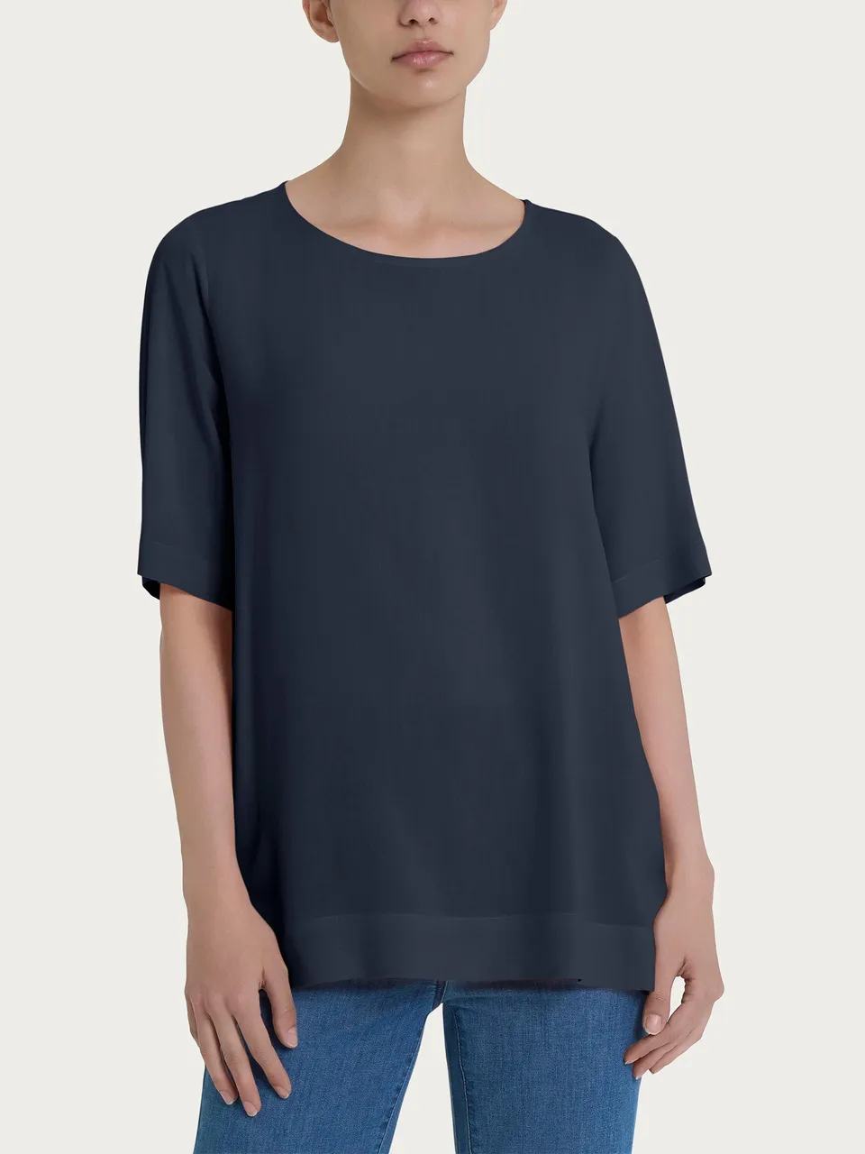 Ragno EcoSeta Blusa Manica Corta Blu in viscosa