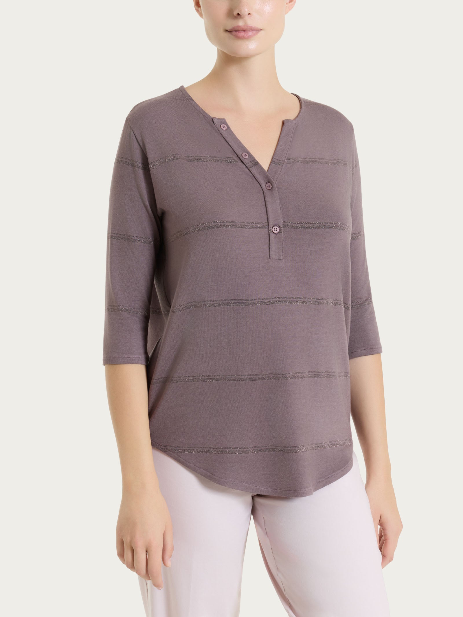 Ragno Perfetta Maglietta Righe Serafino Lurex Plum Truffle