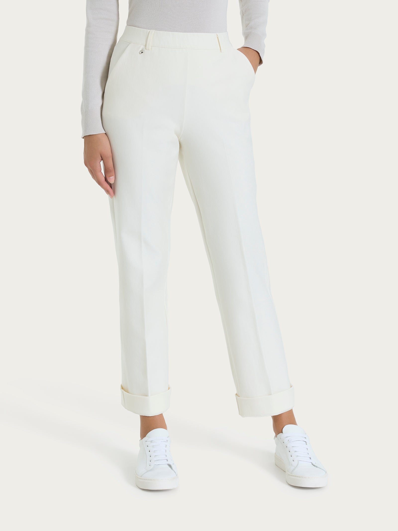 Ragno Compact Pantalone Ampio Avorio Wide Leg con Tasche
