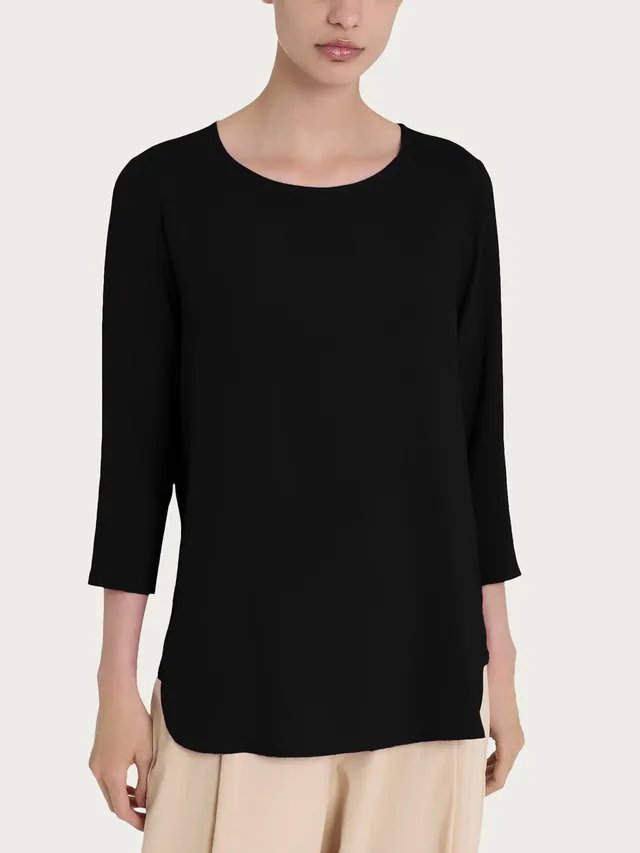 Ragno Maglia Girocollo 3/4 Nera Viscosa Inserto Jersey