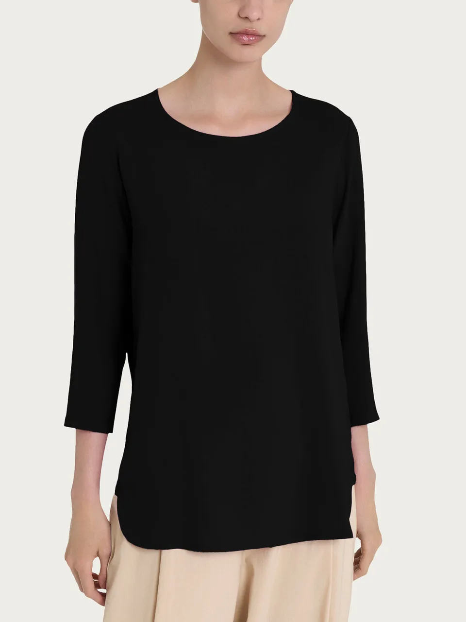 Ragno Maglia Girocollo 3/4 Nera Viscosa Inserto Jersey