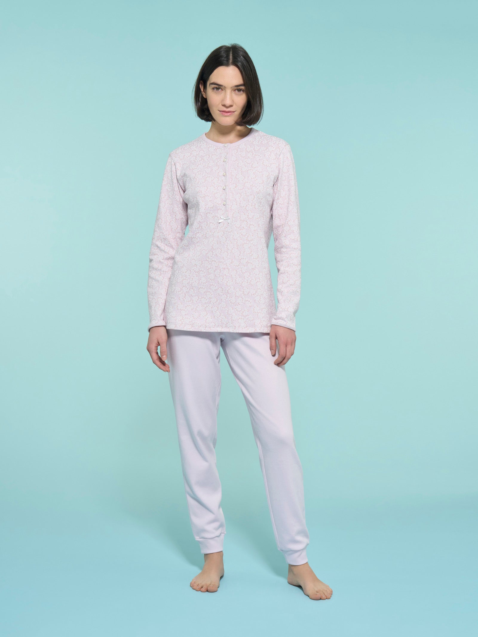 Ragno Sweet Emotion Pigiama Lungo Serafino cotone Lavender Fog