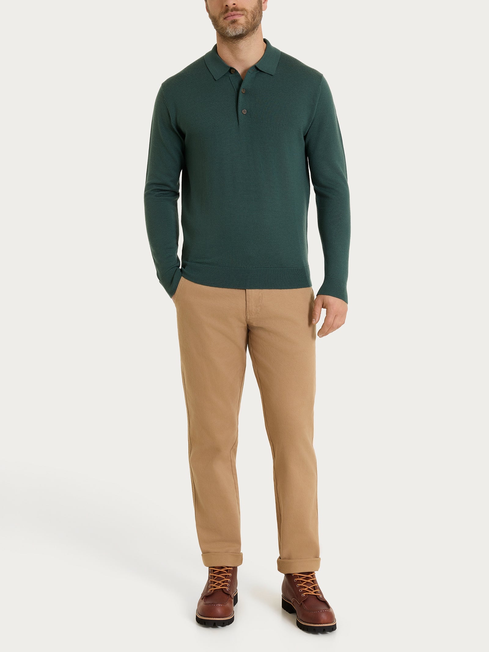 Ragno Merino Soft polo uomo Dark Forest in lana