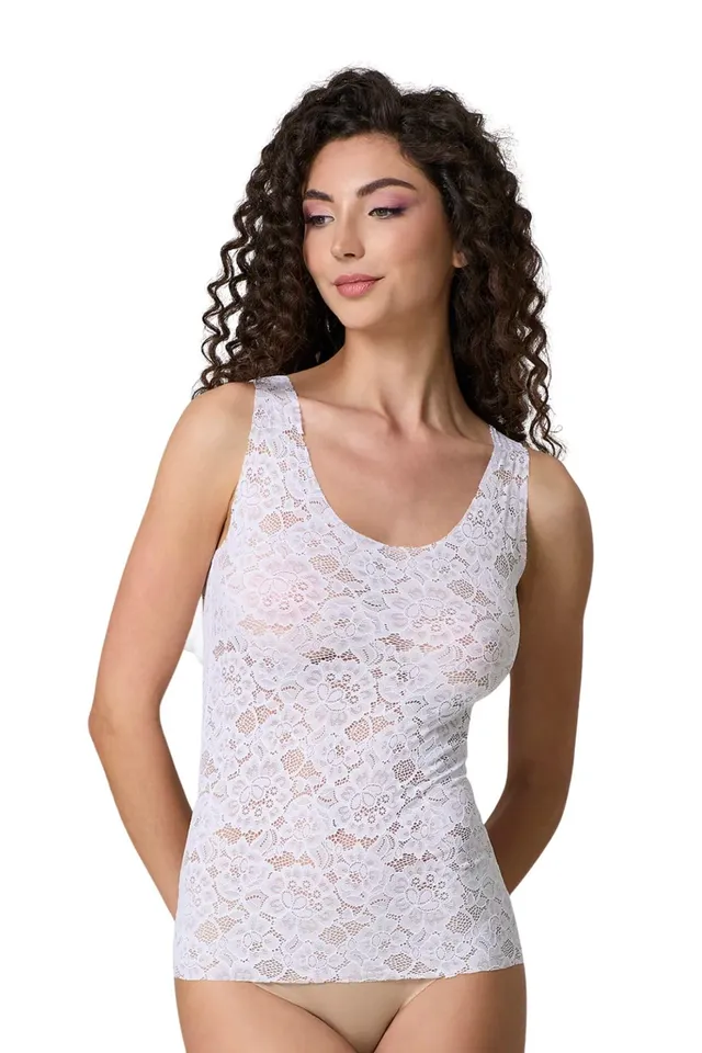 Lady C Pizzo Elasticizzato Canotta Donna Bianco S spalla larga