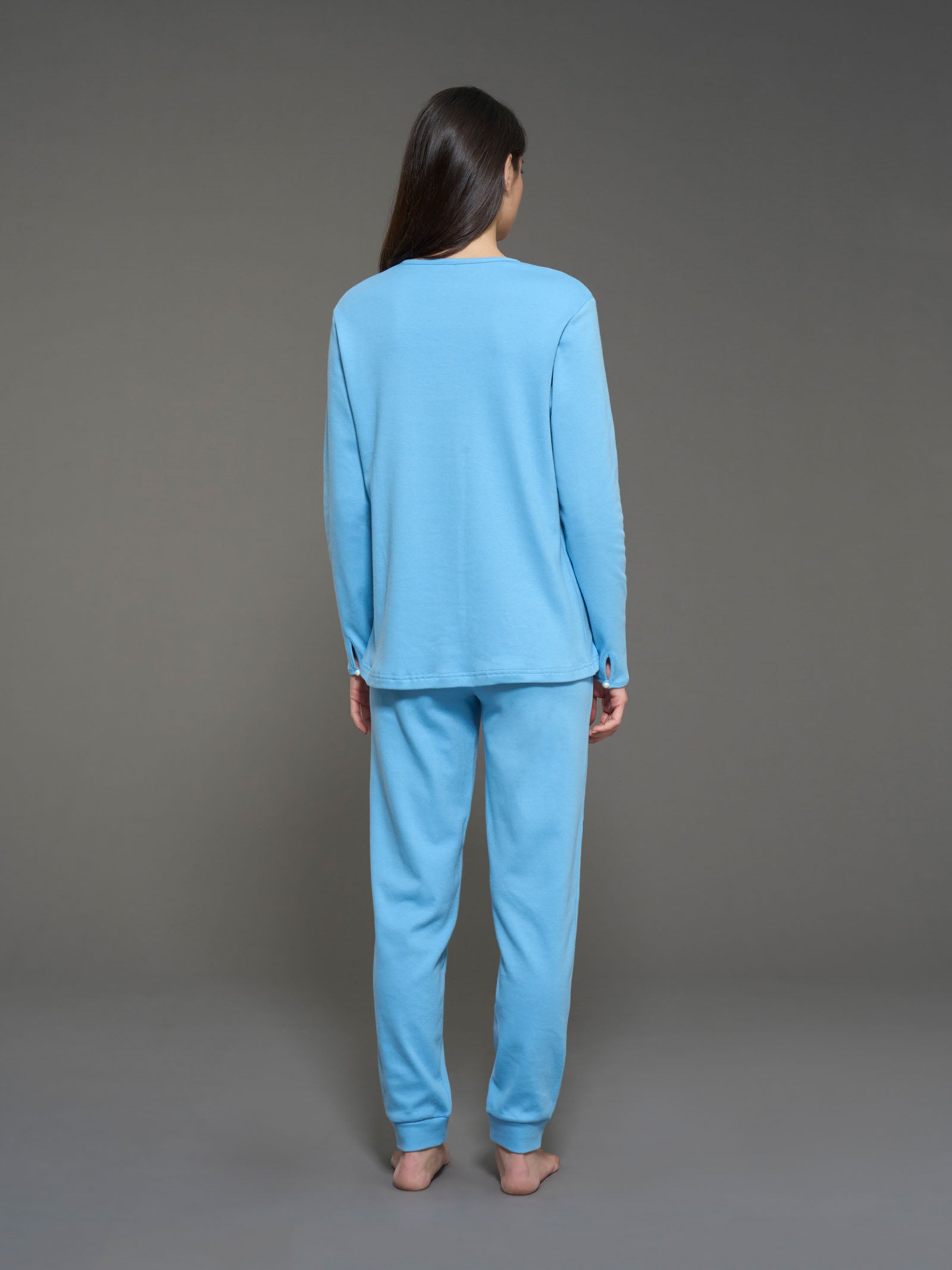Ragno Pigiama Aperto Lungo Interlock Cotone Dusk Blue