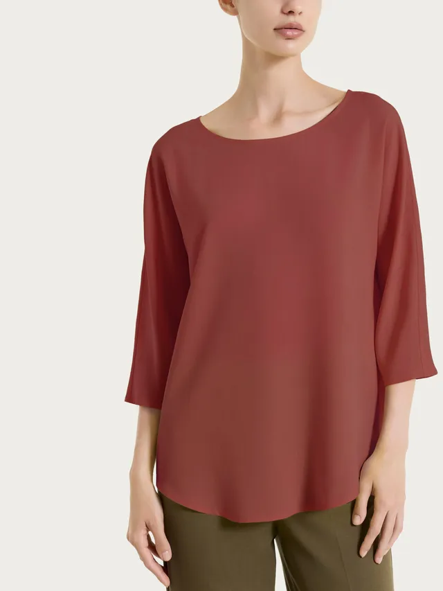 Ragno Blusa Manica 3/4 Voile Stretch Mahogany in Viscosa