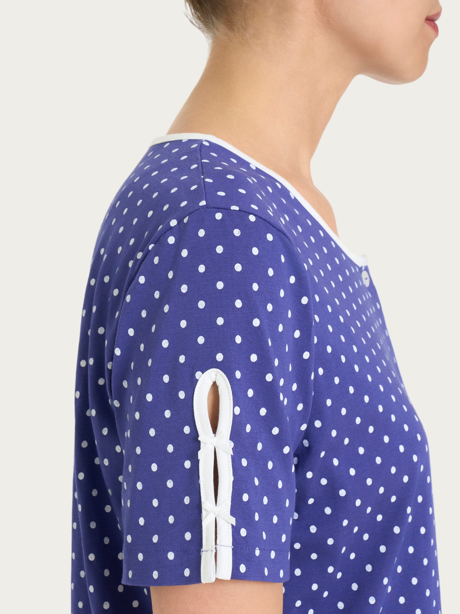 Ragno Jersey Cotone pigiama aperto donna Navy Blue Pois