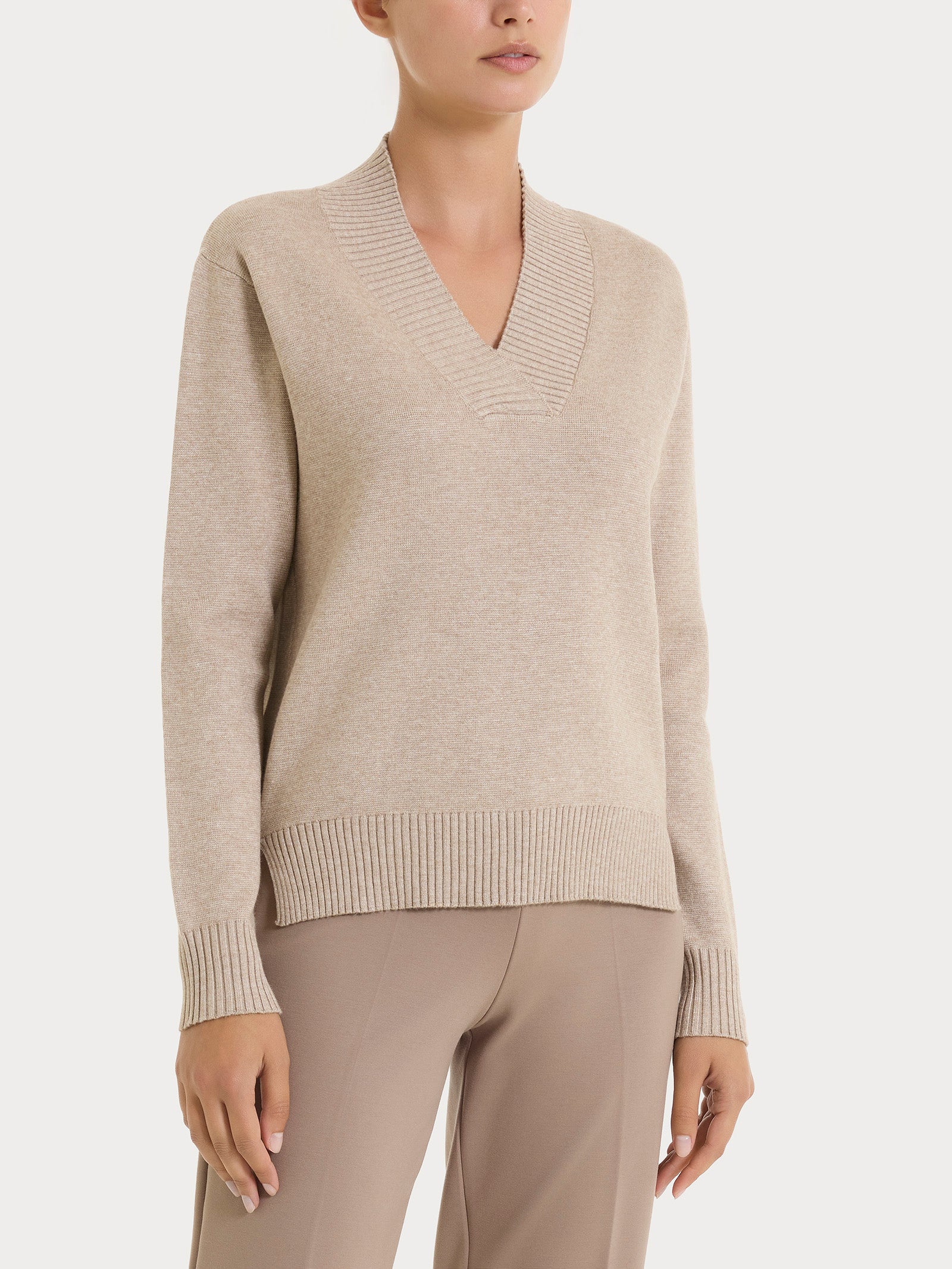 Ragno Super Soft Maglia Donna Scollo V Cammello Misto Viscosa