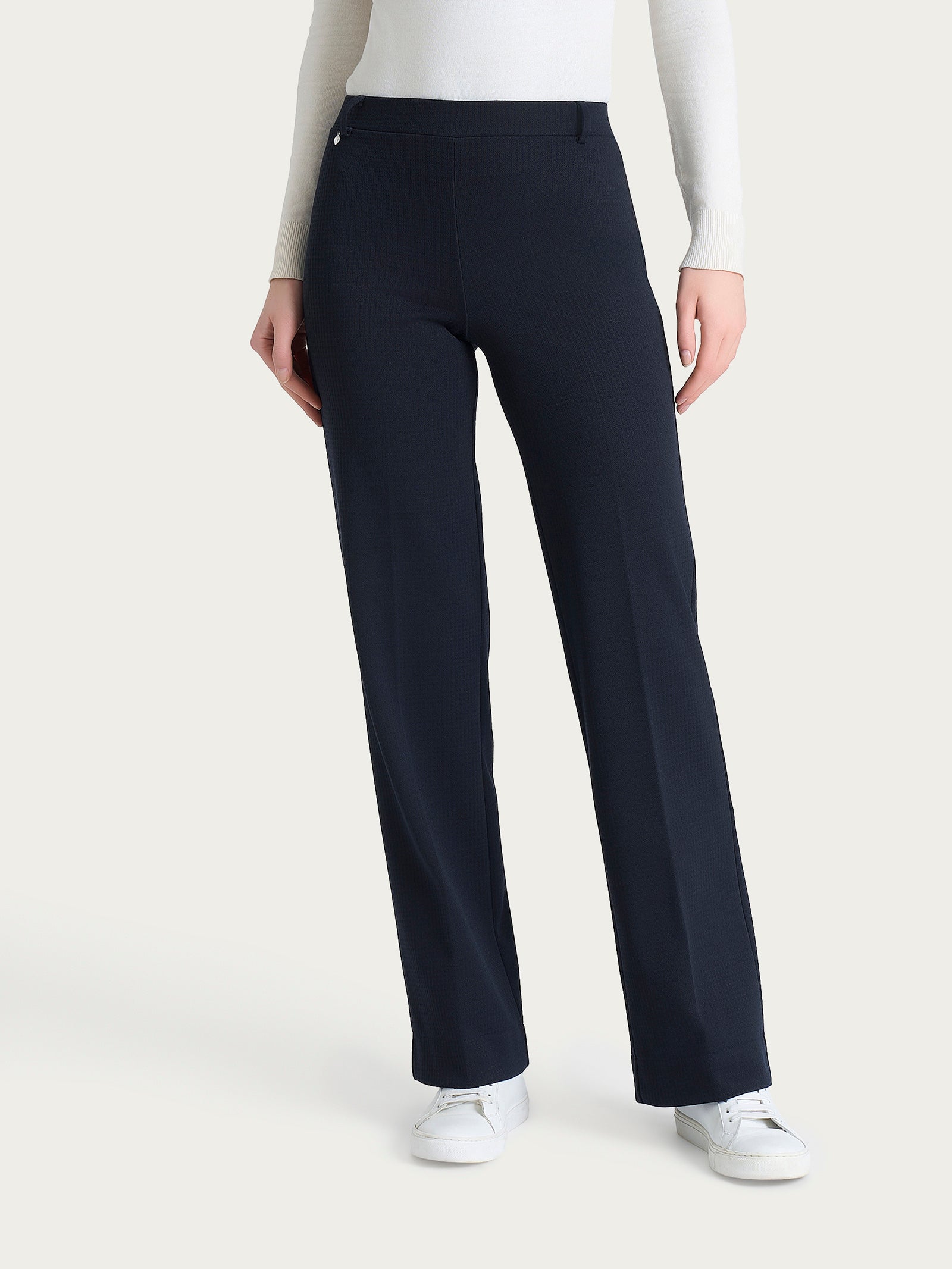 Ragno The Wide Leg pantalone ampio micro check bleu elastico
