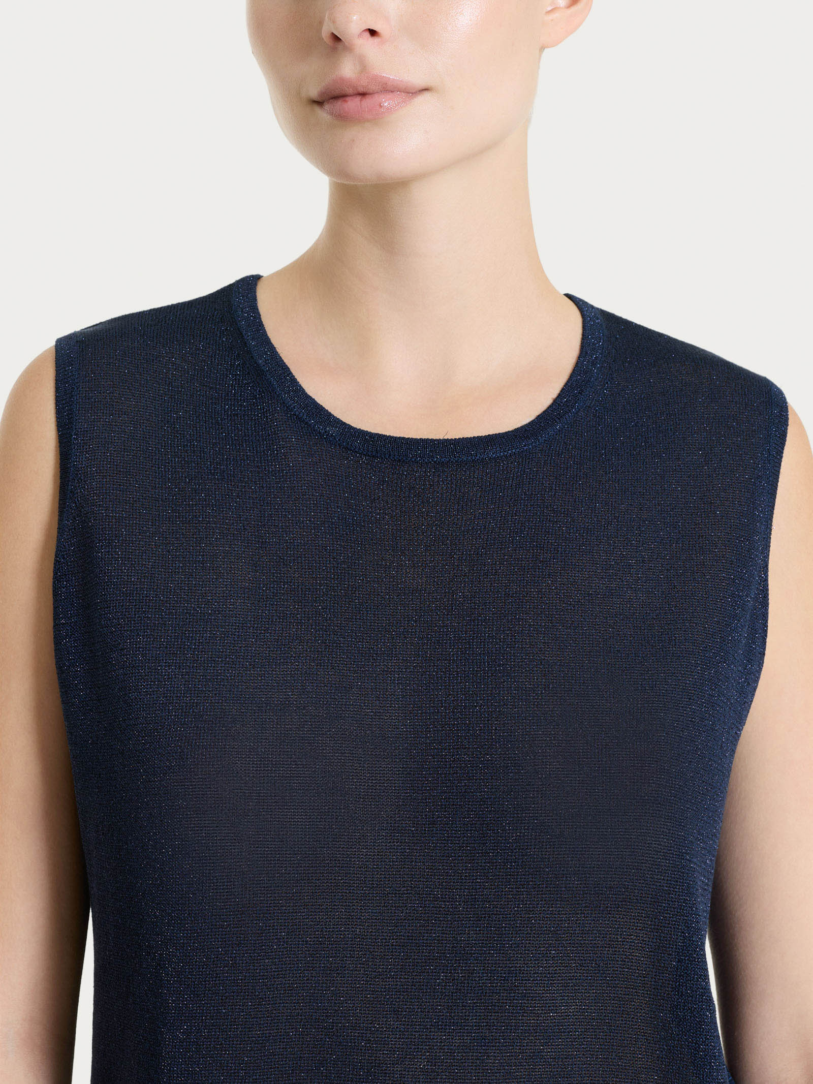 Ragno Crêpe Lurex Maglia smanicata top donna bleu