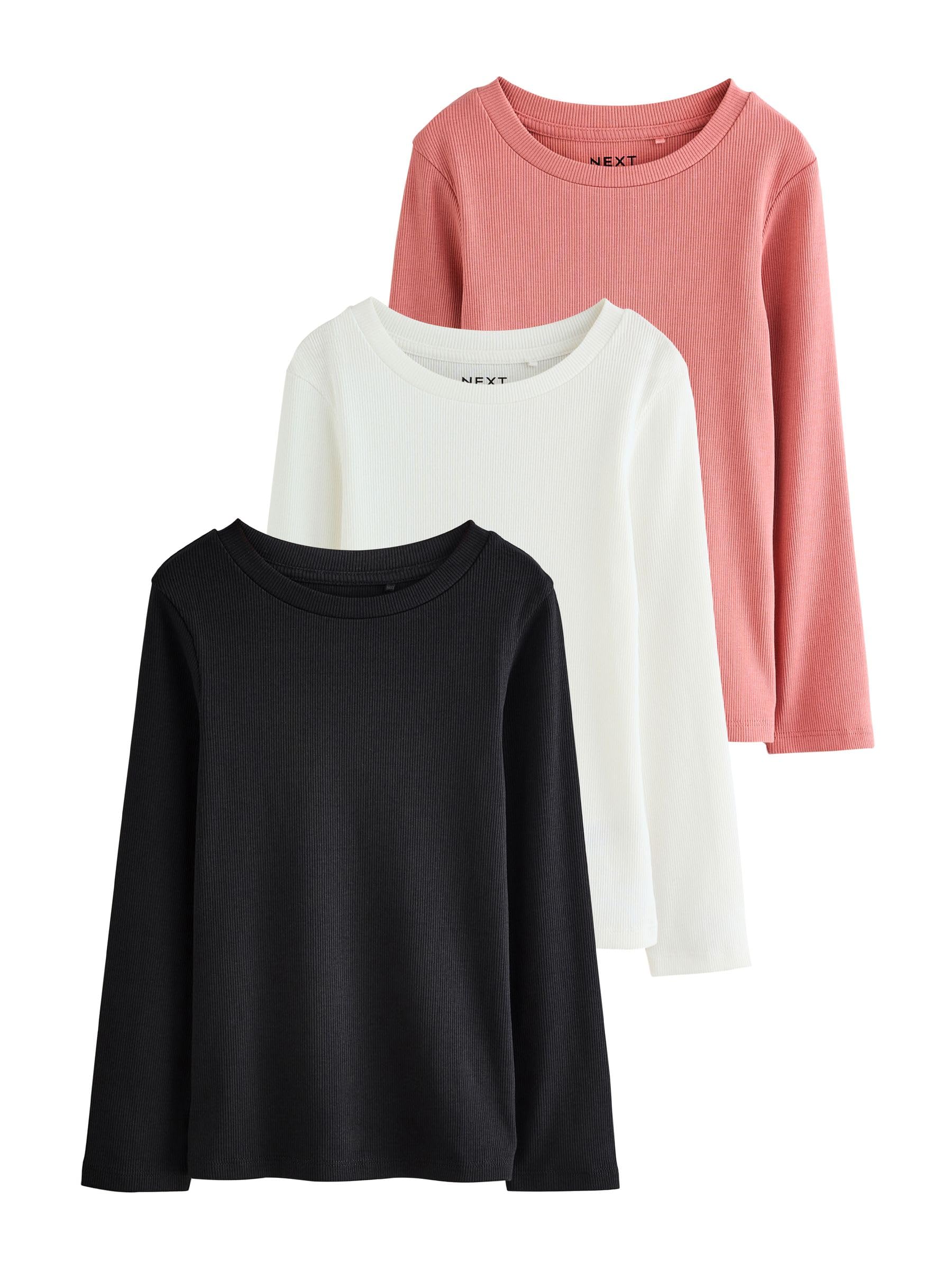 Next 3 top bambina coste maniche lunghe 3 anni nero rosa