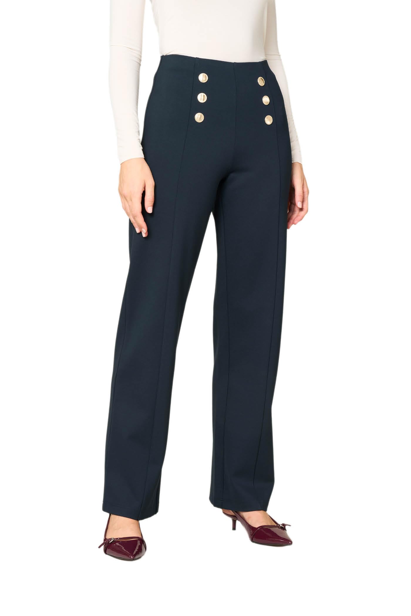 Goldenpoint Wide Leg Pantaloni Viscosa Bottoni Svasati