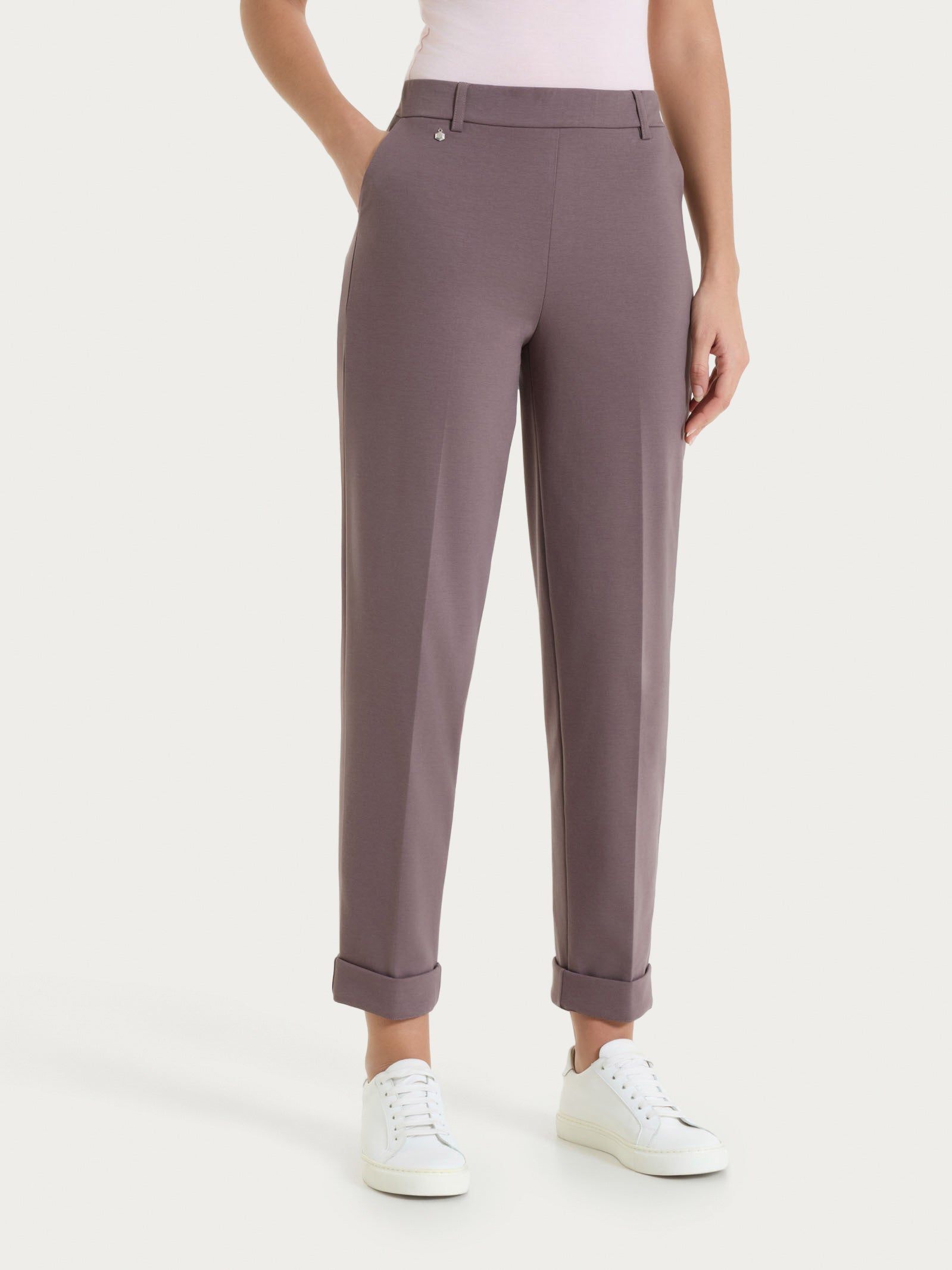 Ragno Compact Light pantalone a carota Plum Truffle con tasche